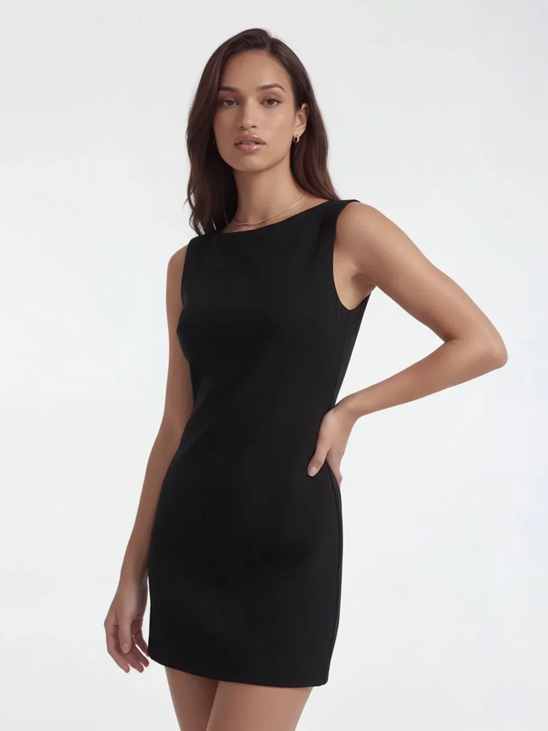 Boatneck Bow Back A-line Mini Dress