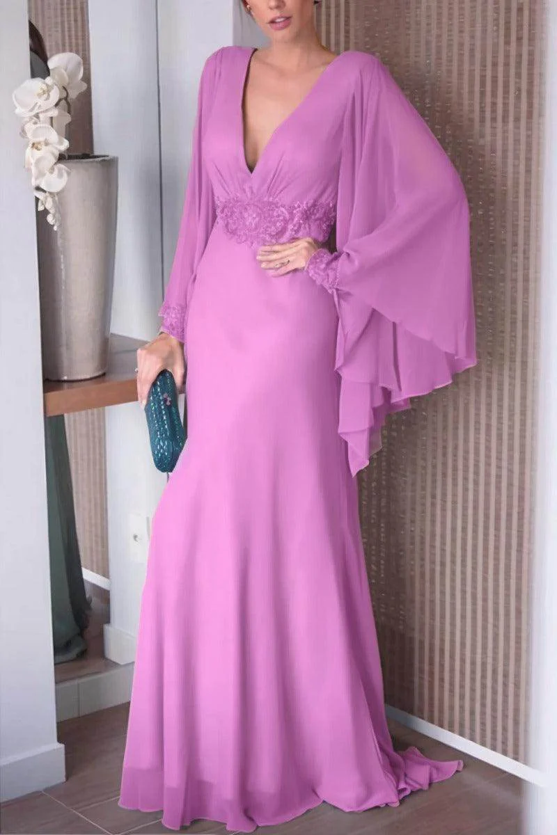 Sheath-Column Sweep-Brush Train Chiffon Mother Dress CM0077