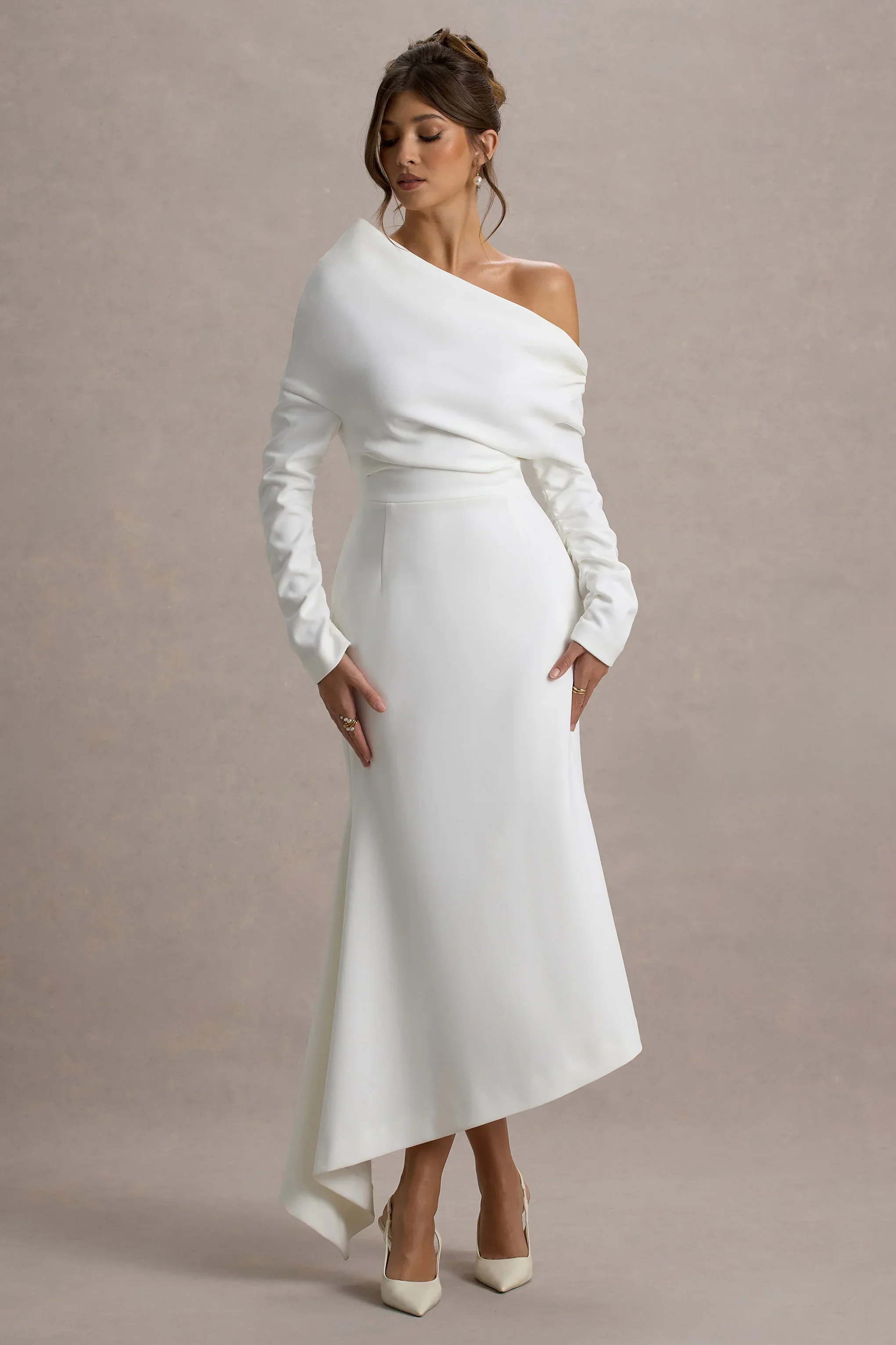 Lou | White One-Shoulder Asymmetric Maxi Dress