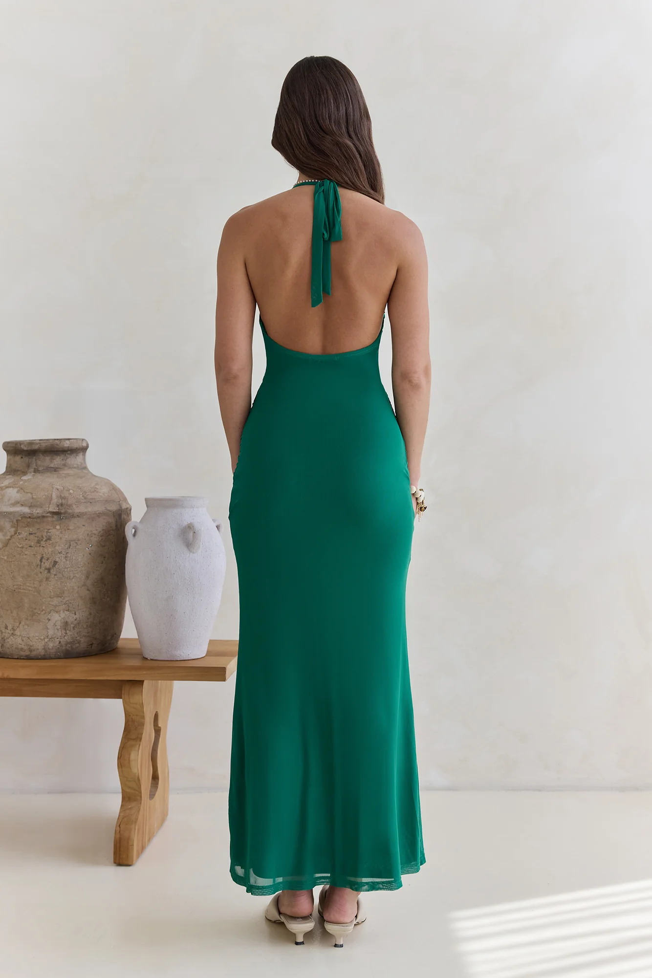 Dive In Mesh Halter Maxi Dress Green