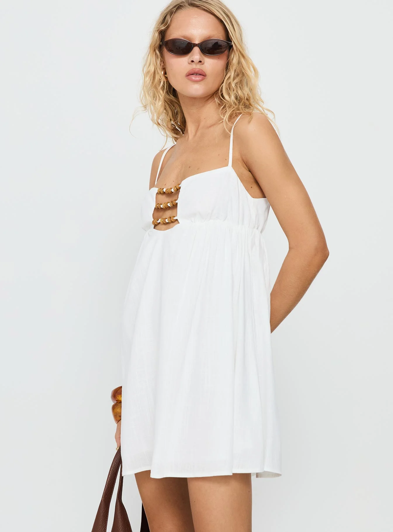Beabado Beaded Mini Dress White - luluinthesky