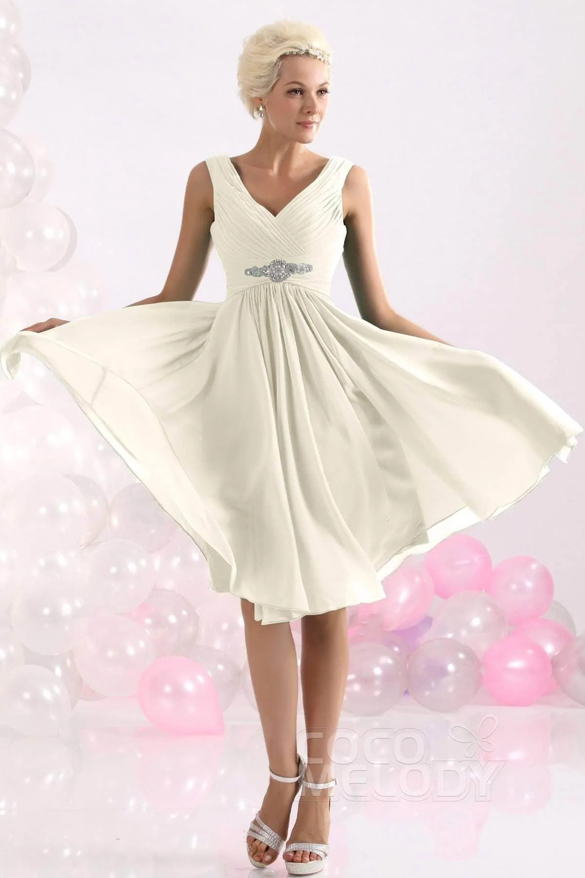 A-Line Knee Length Chiffon Bridesmaids Dress COZK1302A