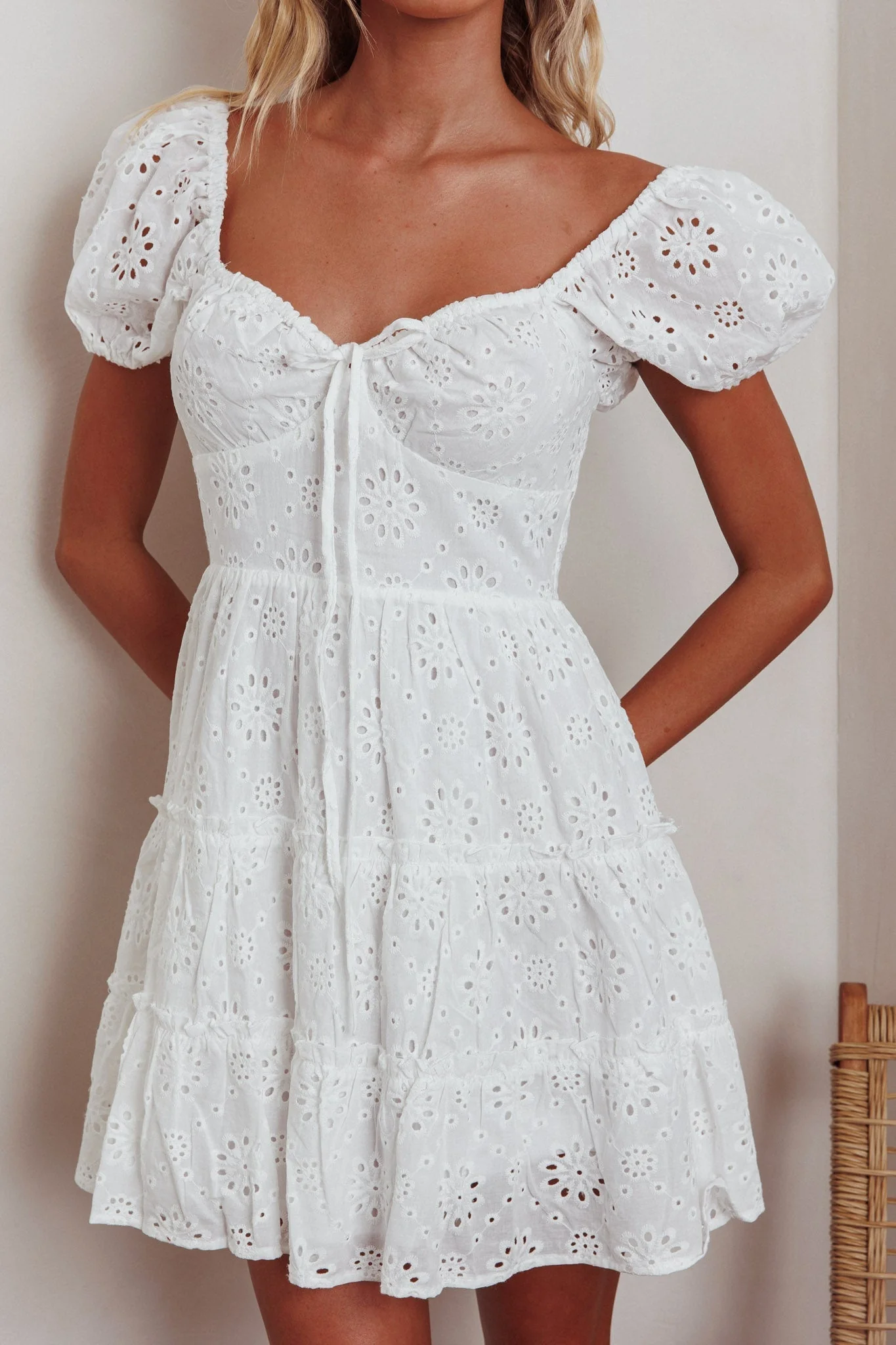 Home Sweet Home Eyelet Mini Dress White - luluinthesky