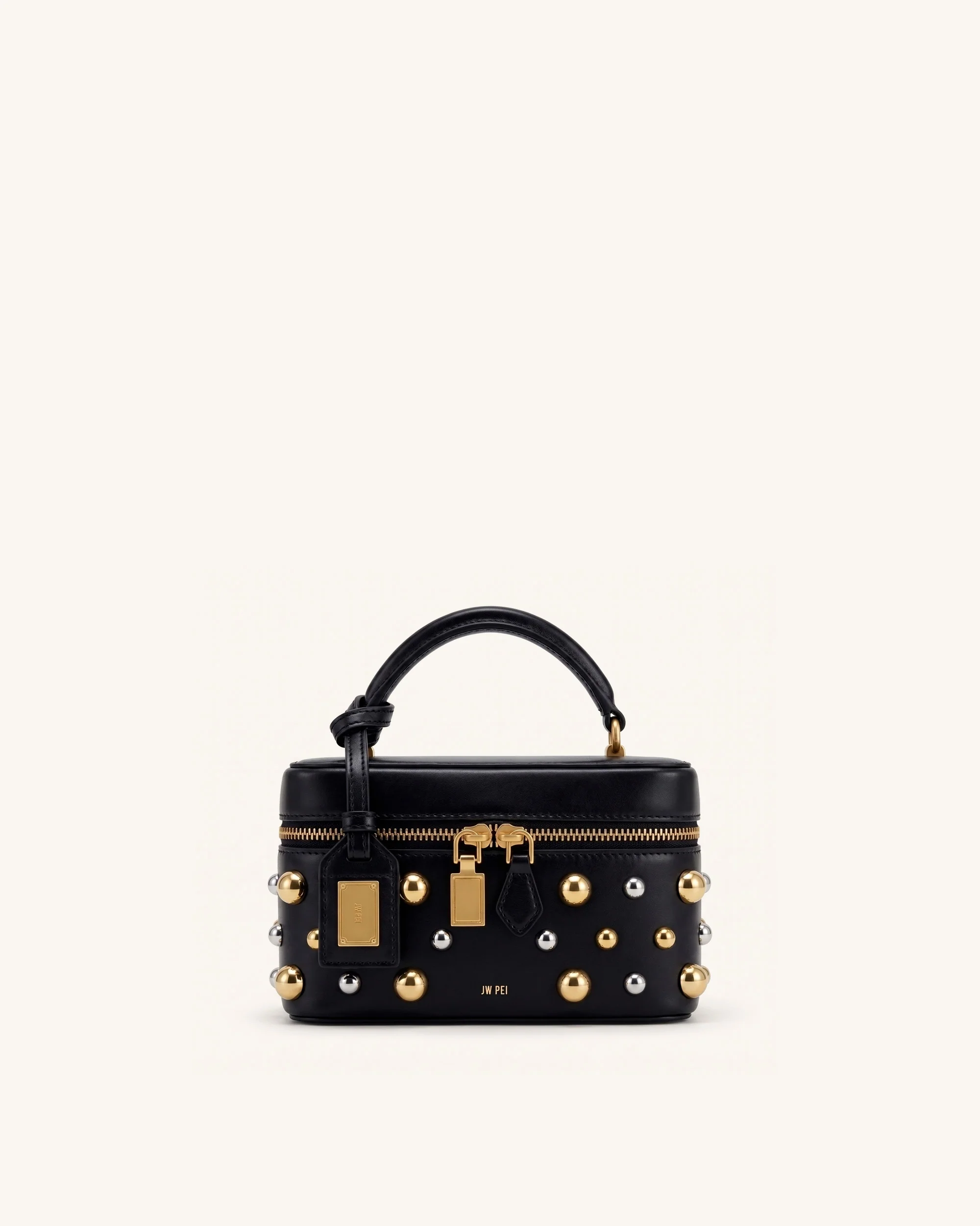 Cleo Studded Box Shape Top Handle Bag - Black