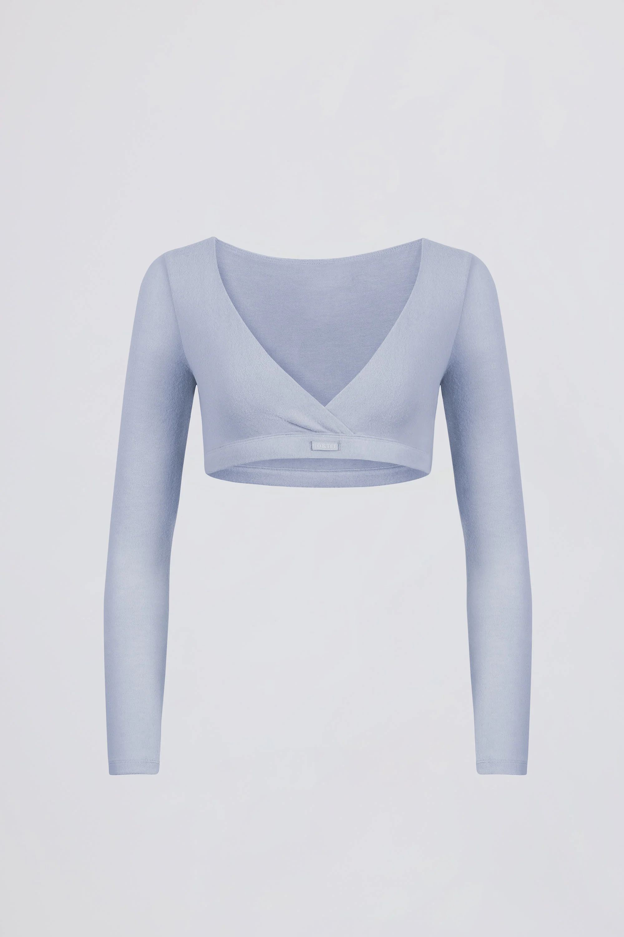 Brushed Jersey V-Neck Crop Top in Soft Blue