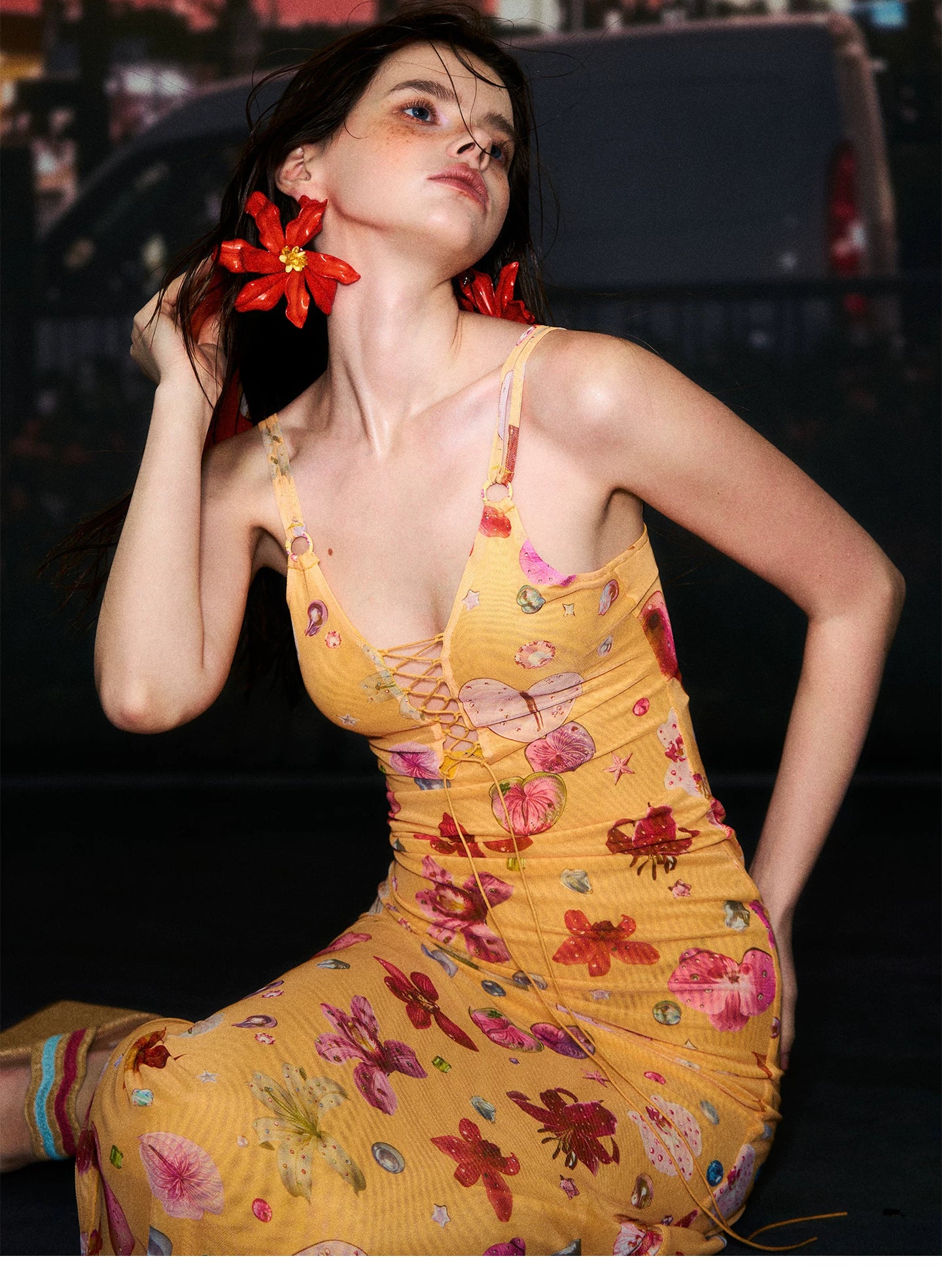Lace-Up Mesh Mermaid Dress