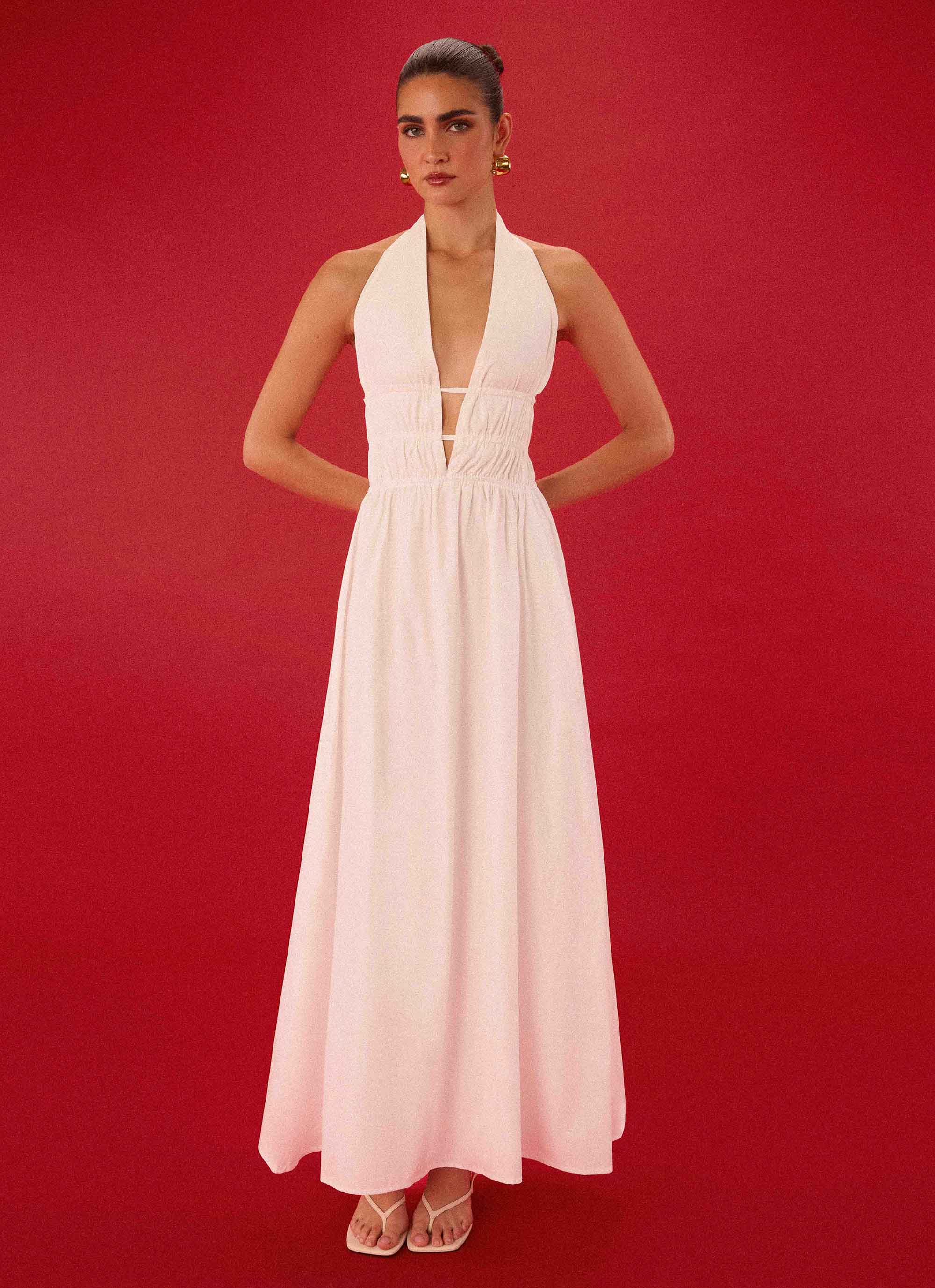 Figaro Halter Maxi Dress - White