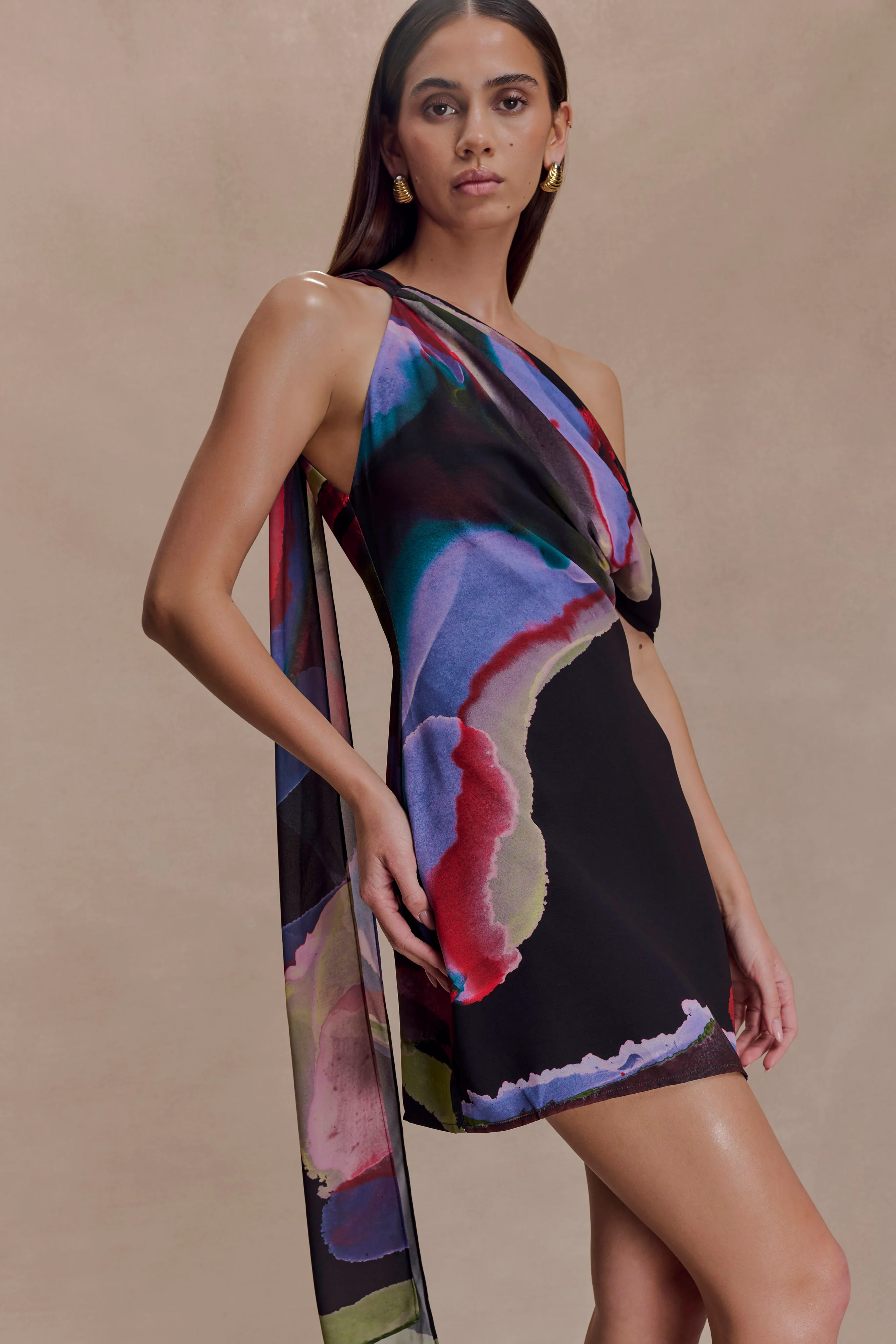 Daisie Chiffon Mini Dress - Multi Fluid Reverie Print