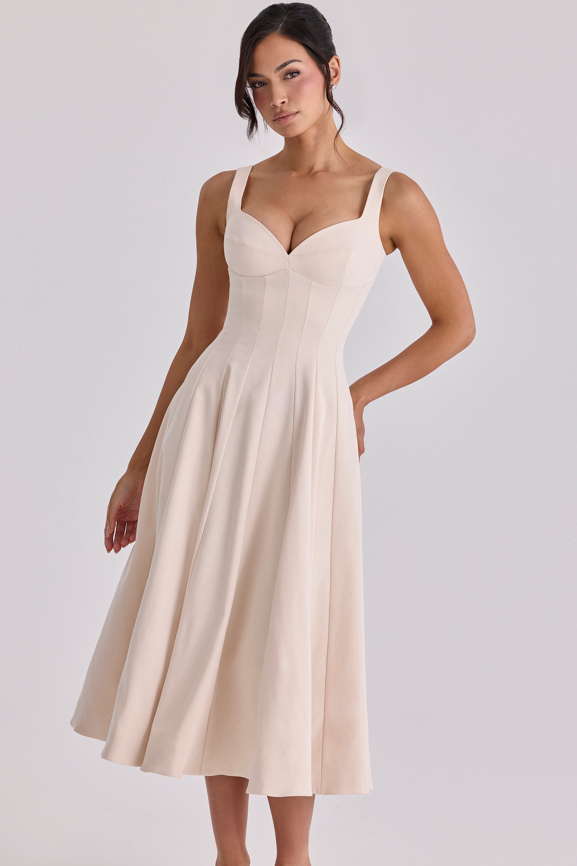 vintage ivory twill silhouette midi dress