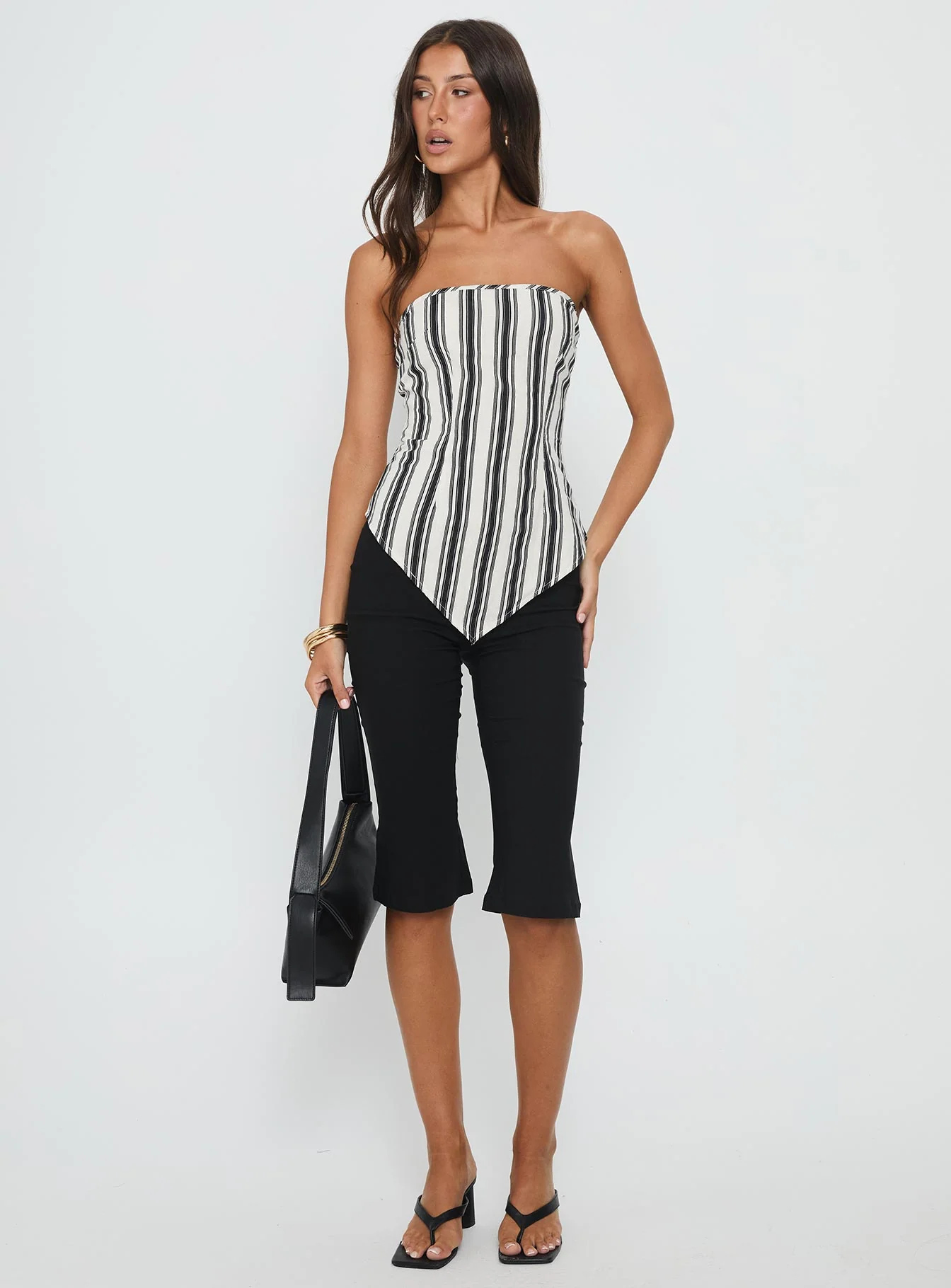 Palo Alto Strapless Scarf Top Black / White Stripe