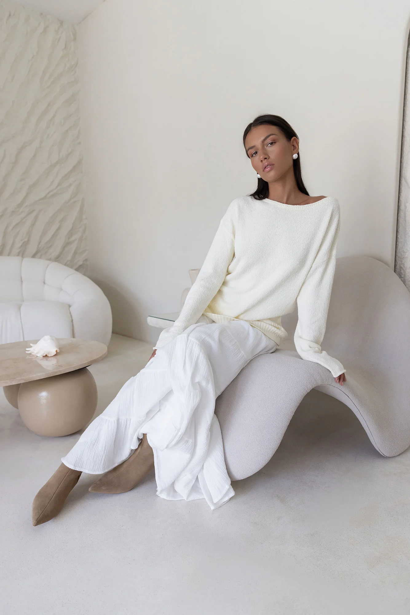 Sugar Petal Off Shoulder Knit Sweater White