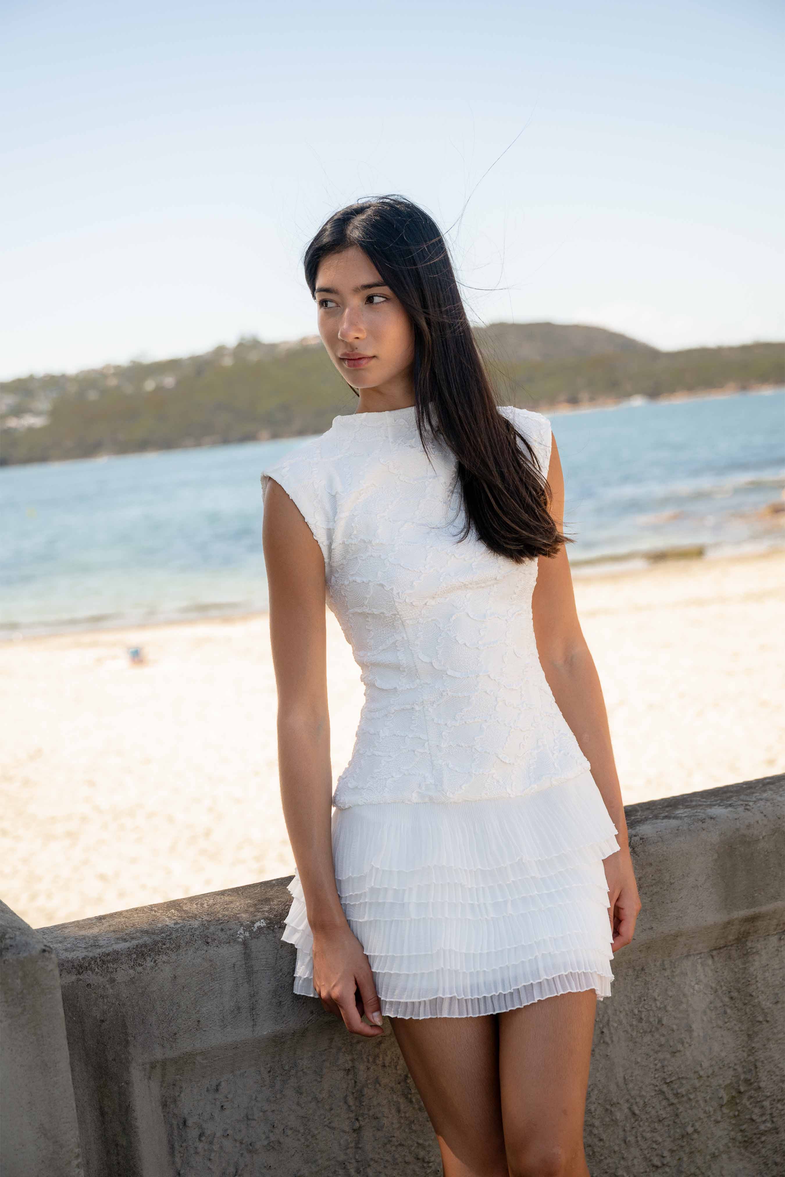 Alexandra Tiered Mini Dress in White
