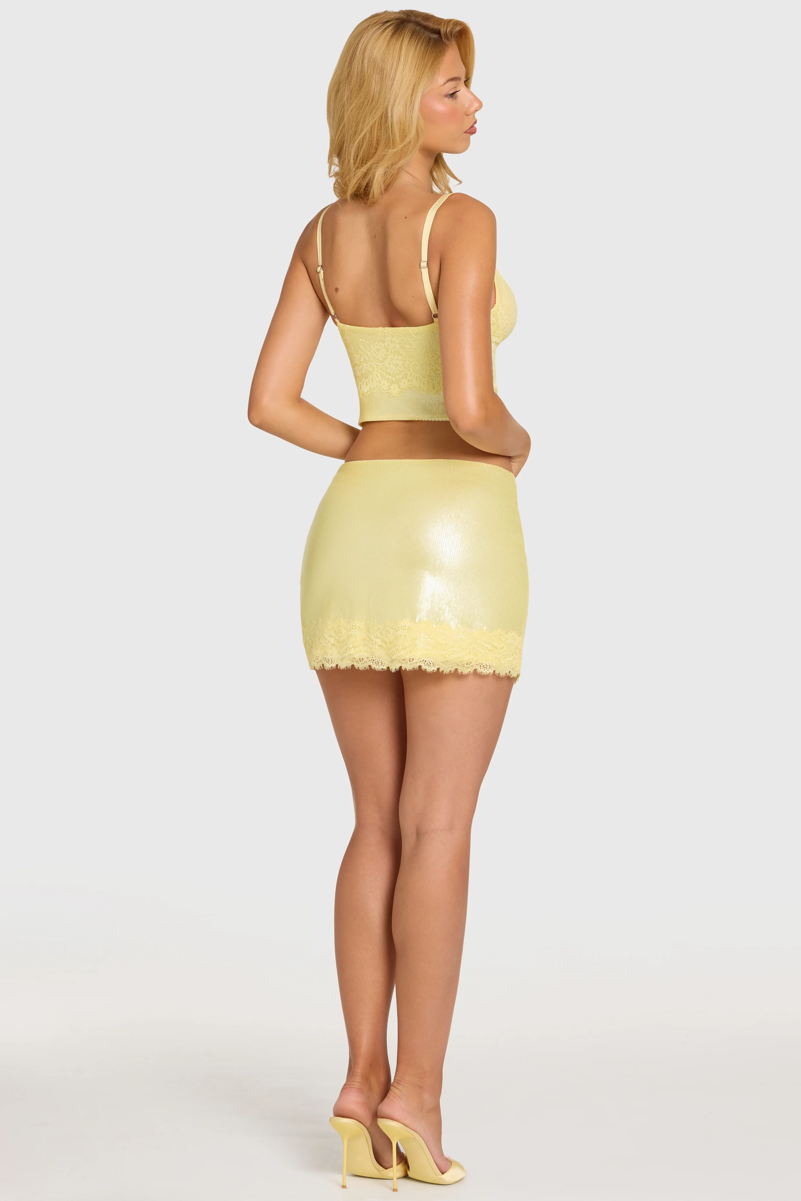 Sequin Lace Mid-Rise Mini Skirt in Butter