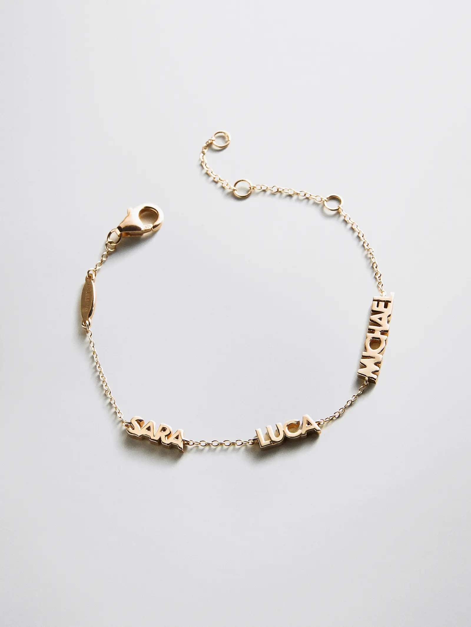 14K Gold Custom Block Multi Name Bracelet - 1 Name
