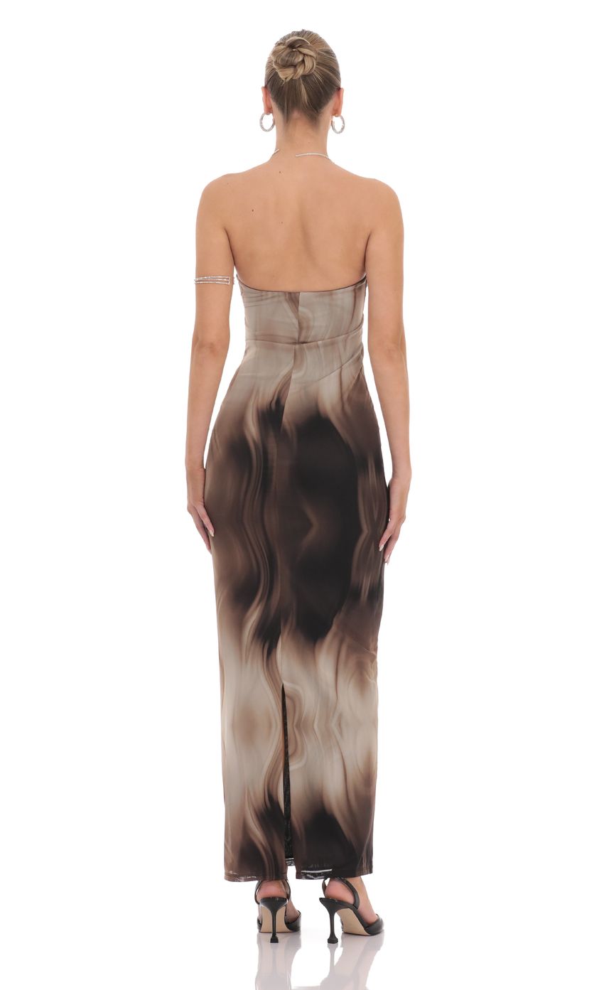 Swirl Mesh Cutout Maxi Dress in Coffee