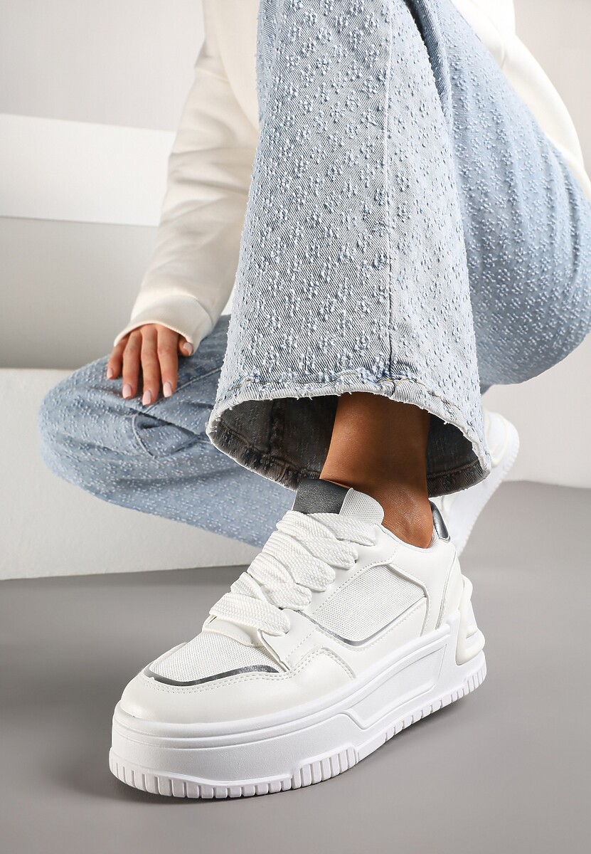 Białe Sneakersy na Platformie Ozdobionej Tłoczeniem Deovithra
