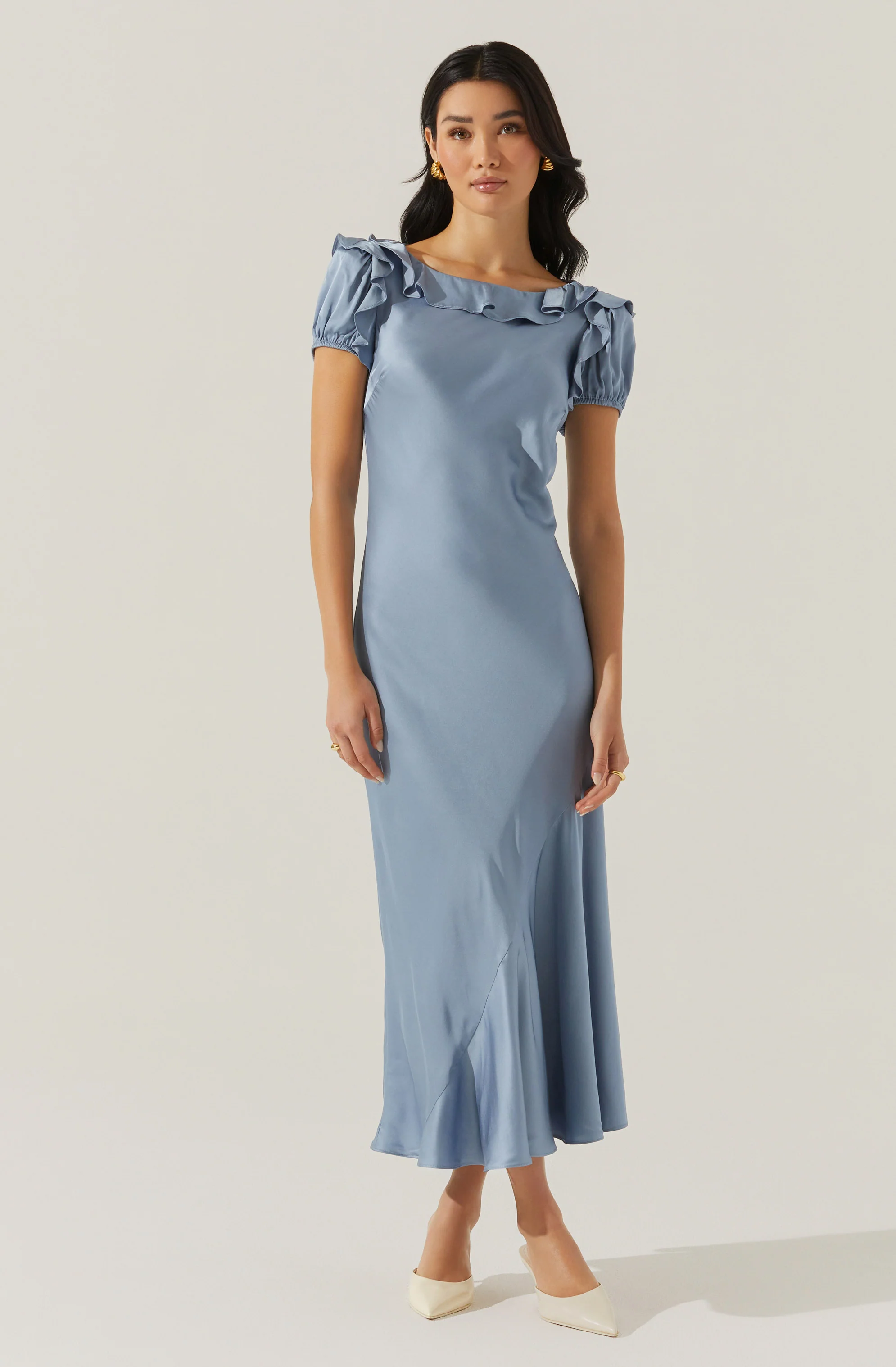 Auden Satin Ruffle Midi dress