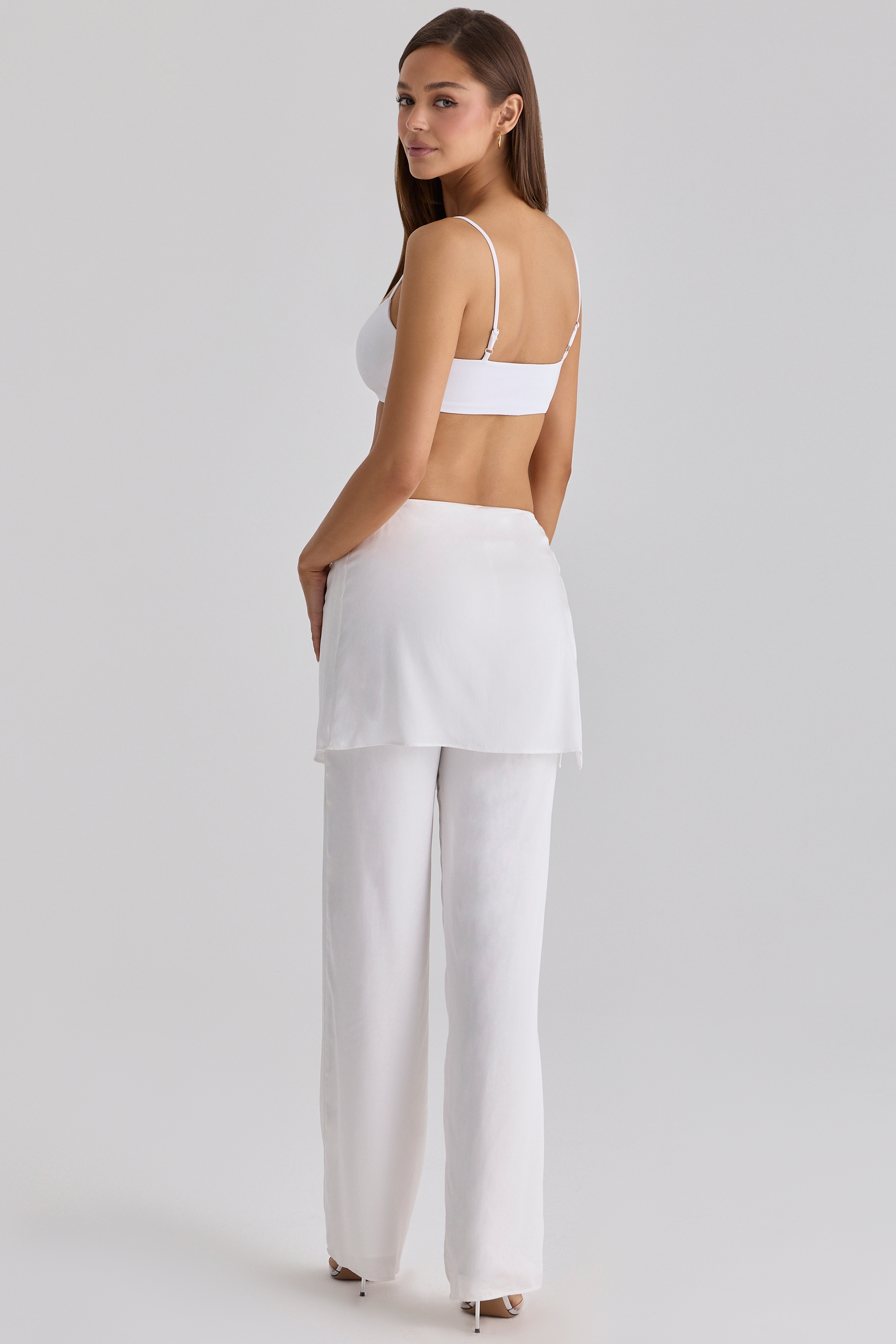 White Sateen Trousers With Over Skirt