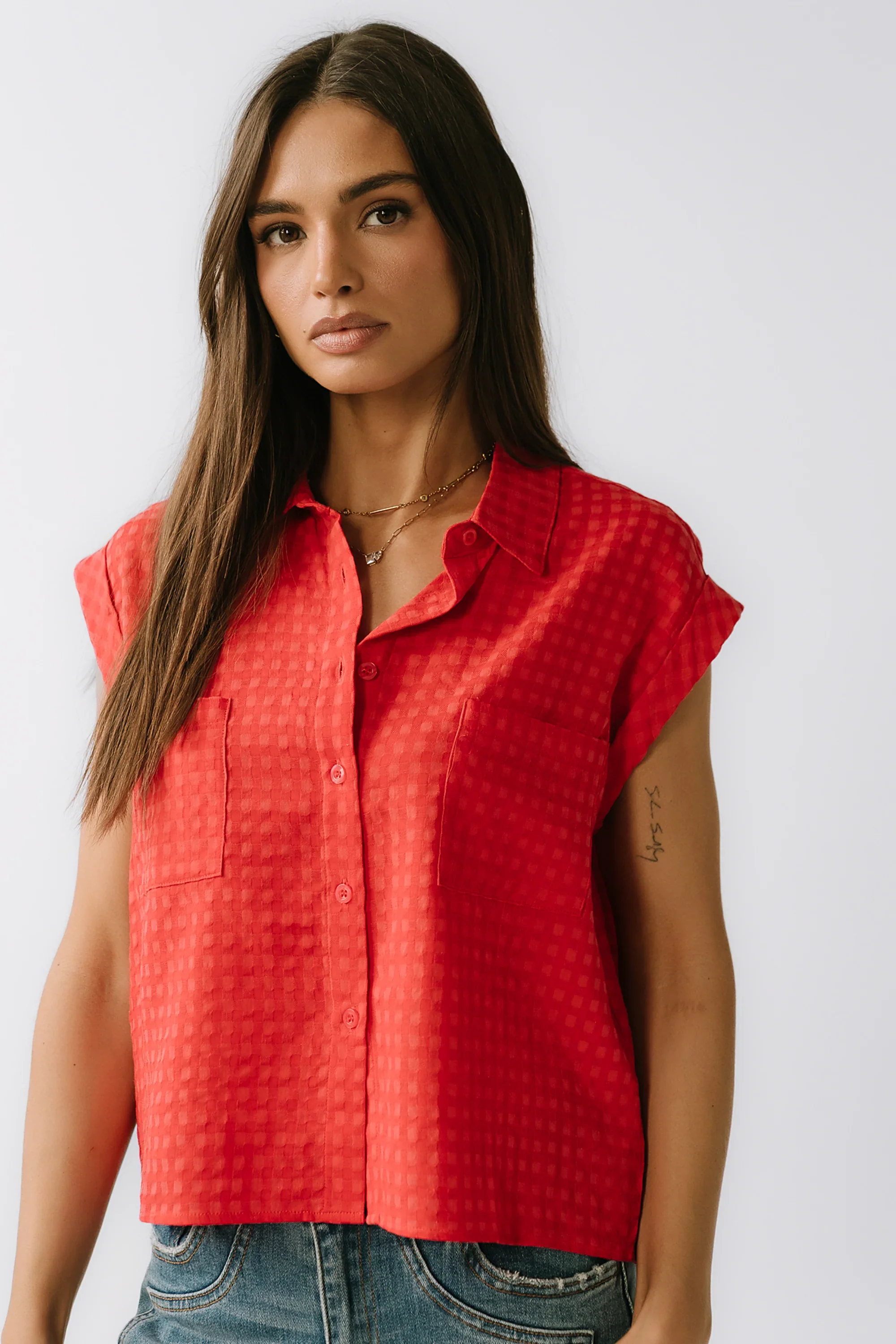 Isla Sheer Blouse in Red