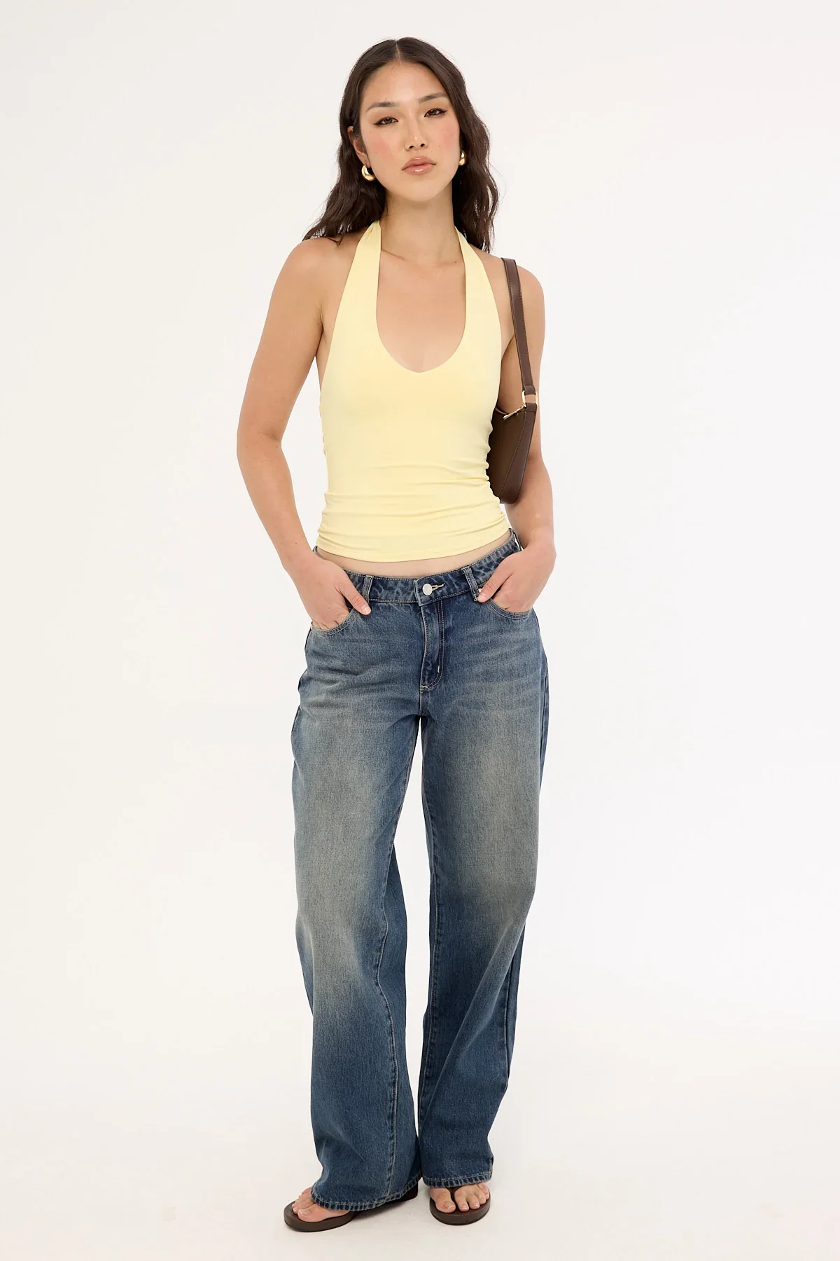 L&t Classic Tie Halter Top Lemon