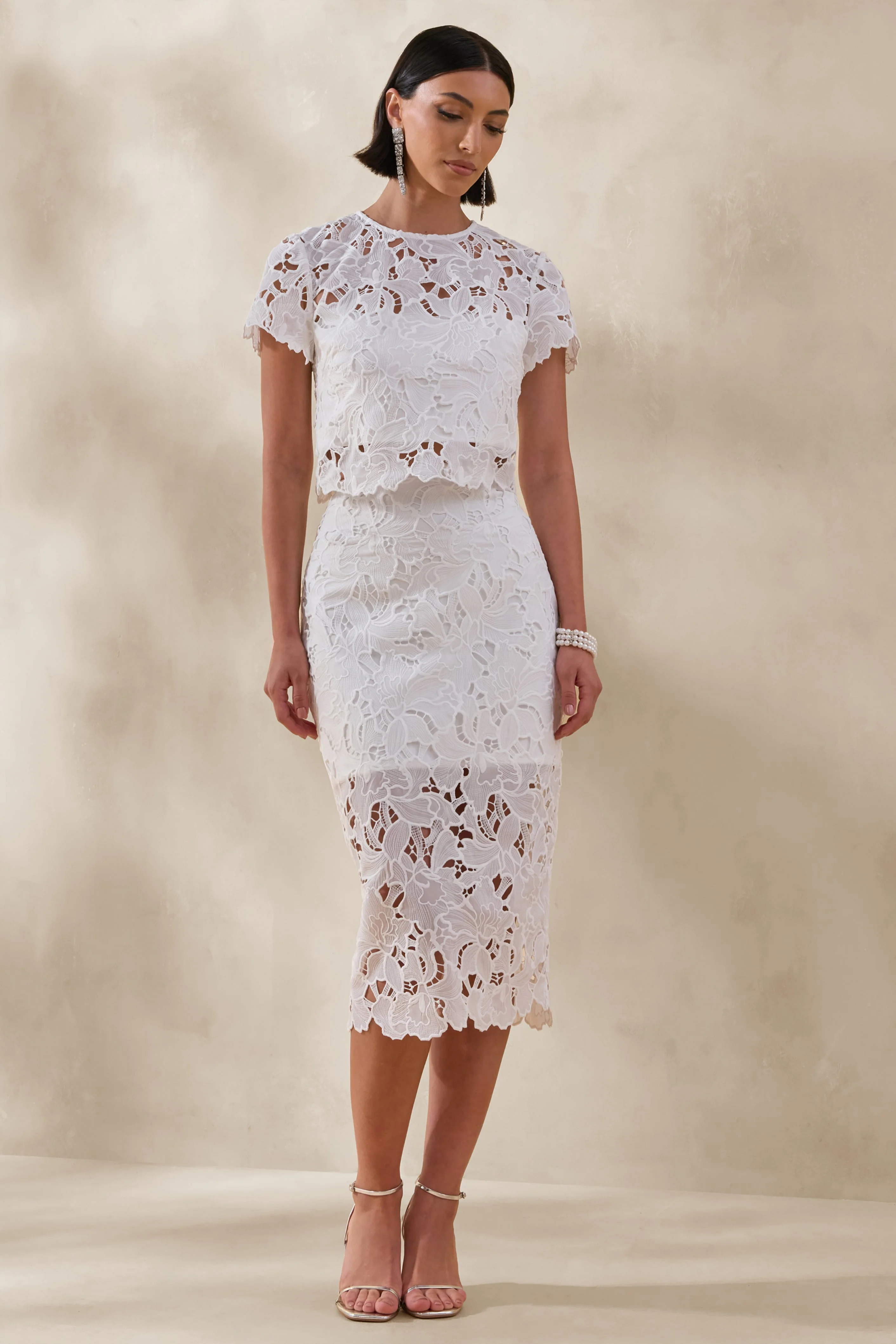 Aisling | White Lace Midi-Skirt