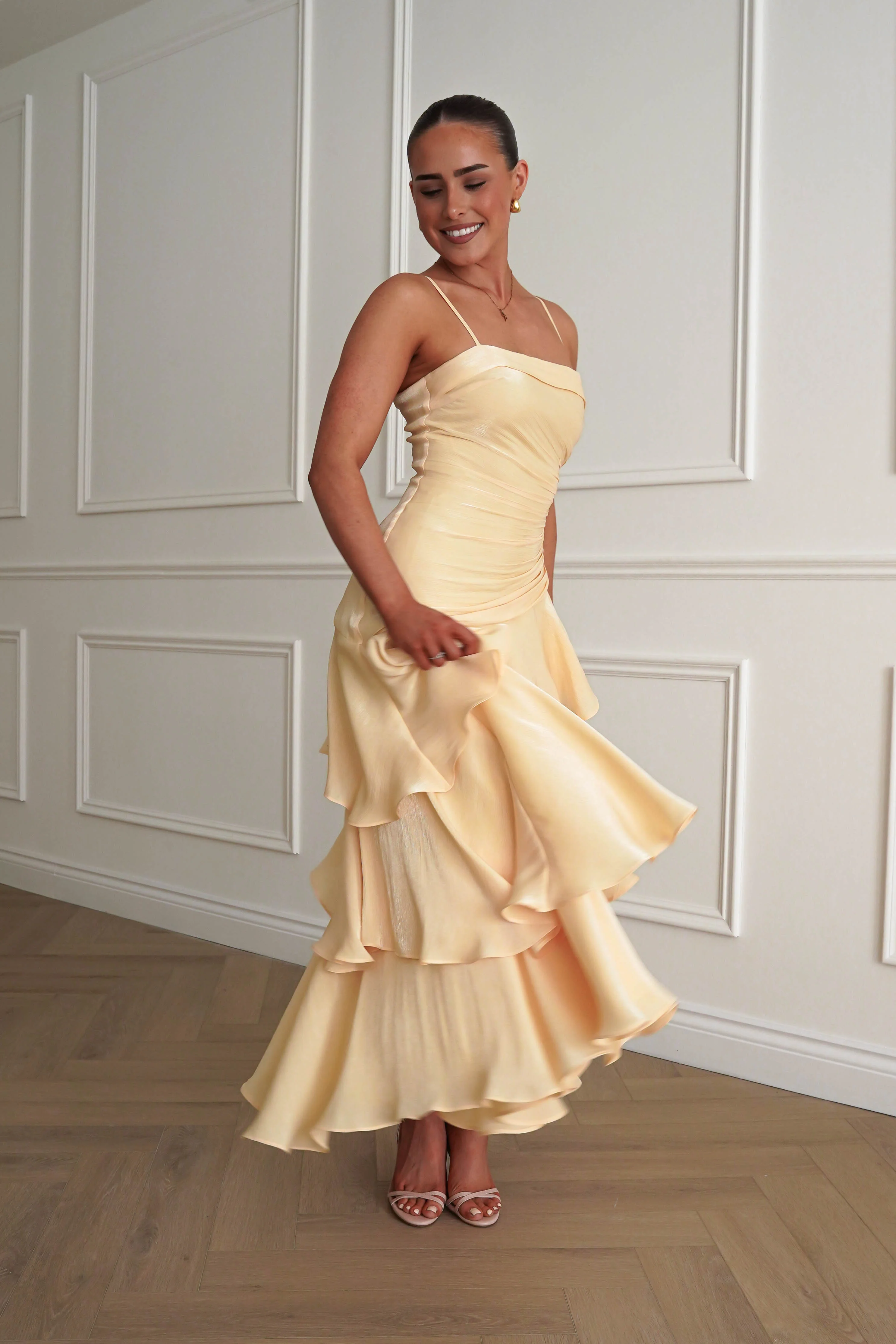 Renee Luminescent Ruffle Maxi Dress | Yellow