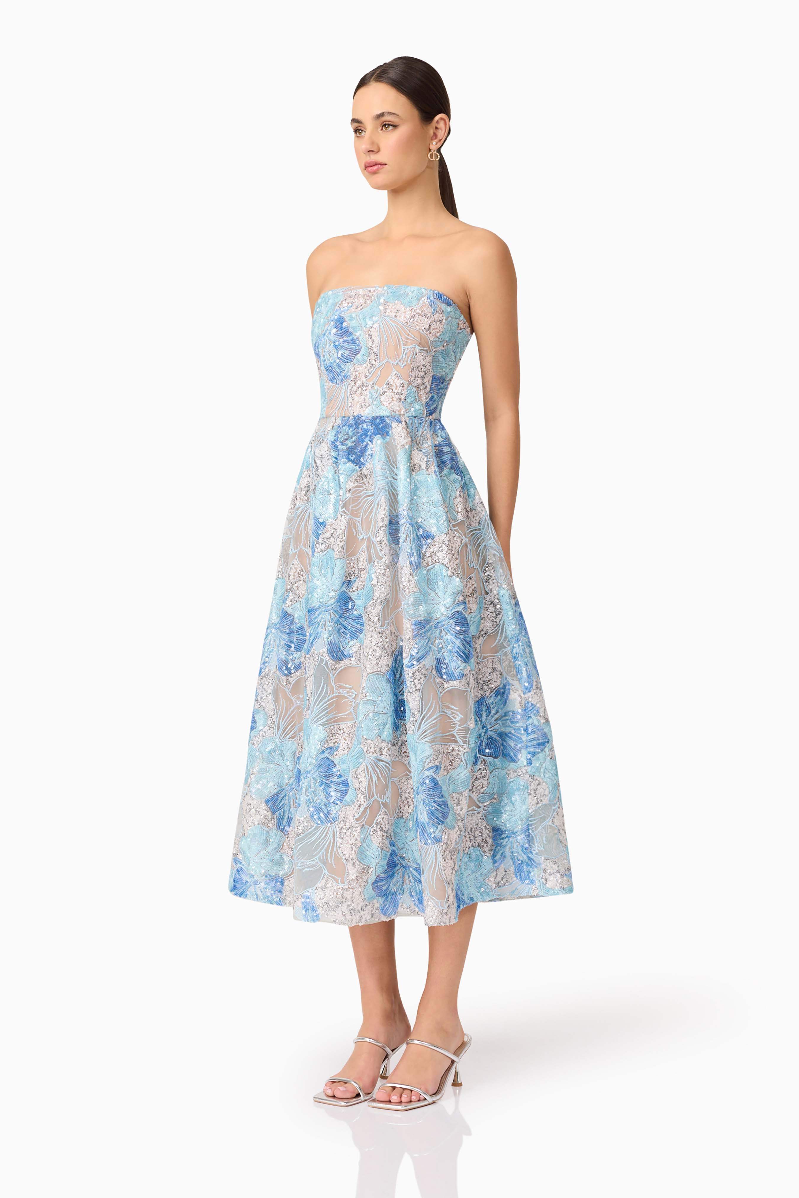 Leonie Cocktail Midi Dress in Blue