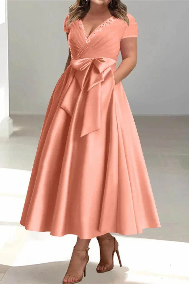 A Line V-Neck Mother of the Bride Dresses with Pockets CM0350
