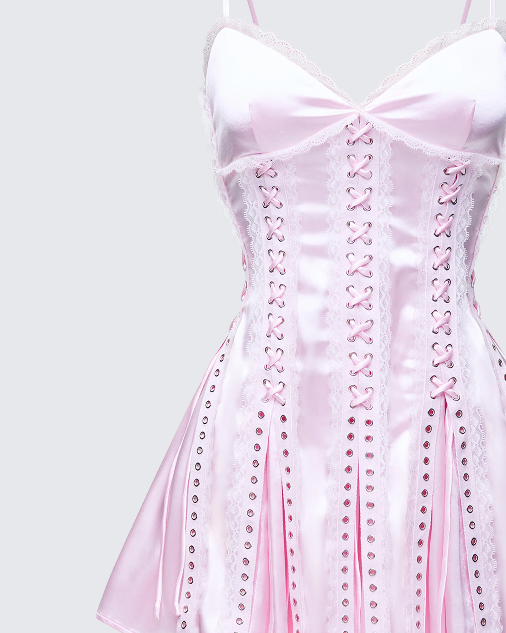 Effie Pink Satin Lace Up Mini Dress