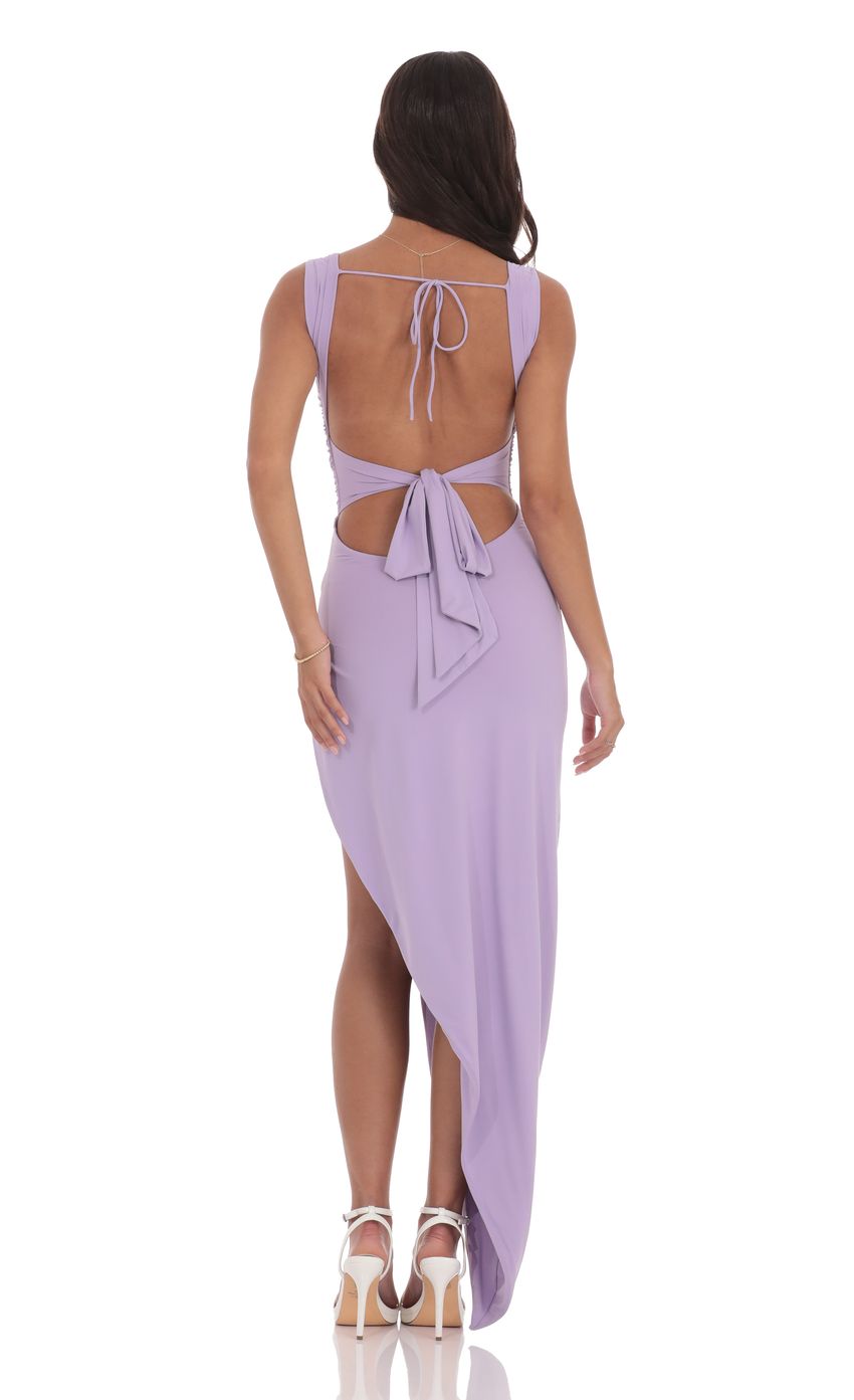 Ruched Side Slit Maxi Dress in Purple
