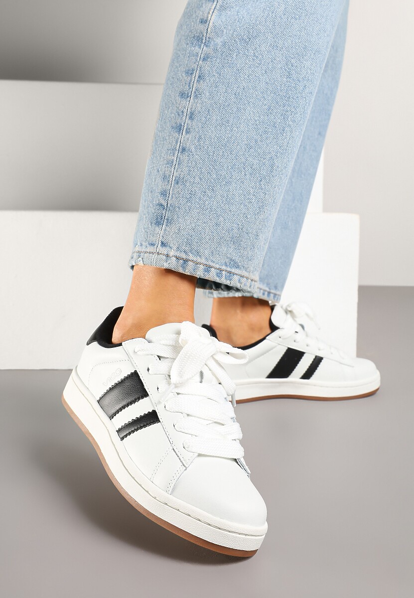 Biało-Czarne Sneakersy Typu Kultowe Tenisówki Zdobione Paskami Nevellise