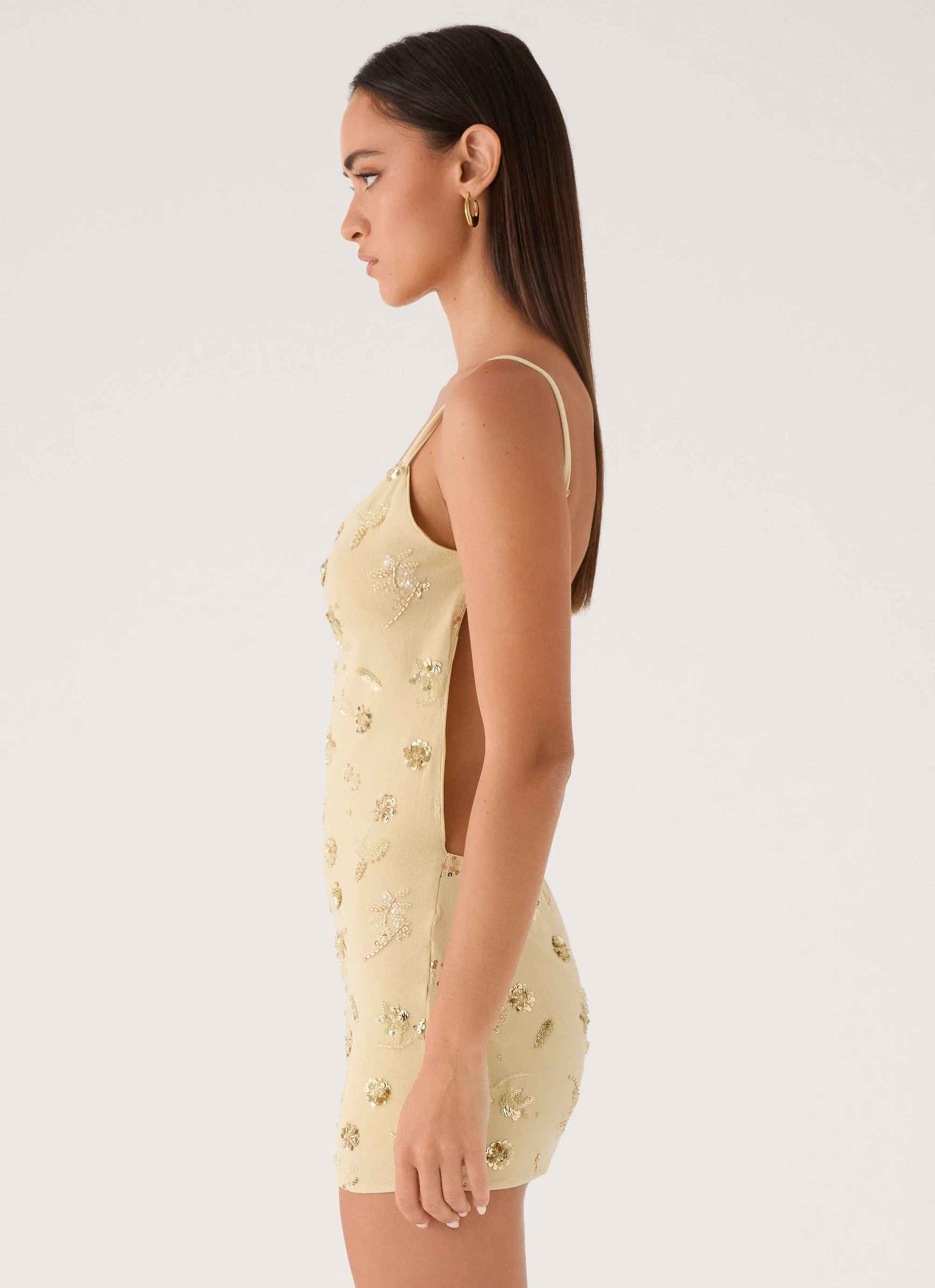 Levanna Beaded Sequin Mini Dress - Pale Olive - luluinthesky