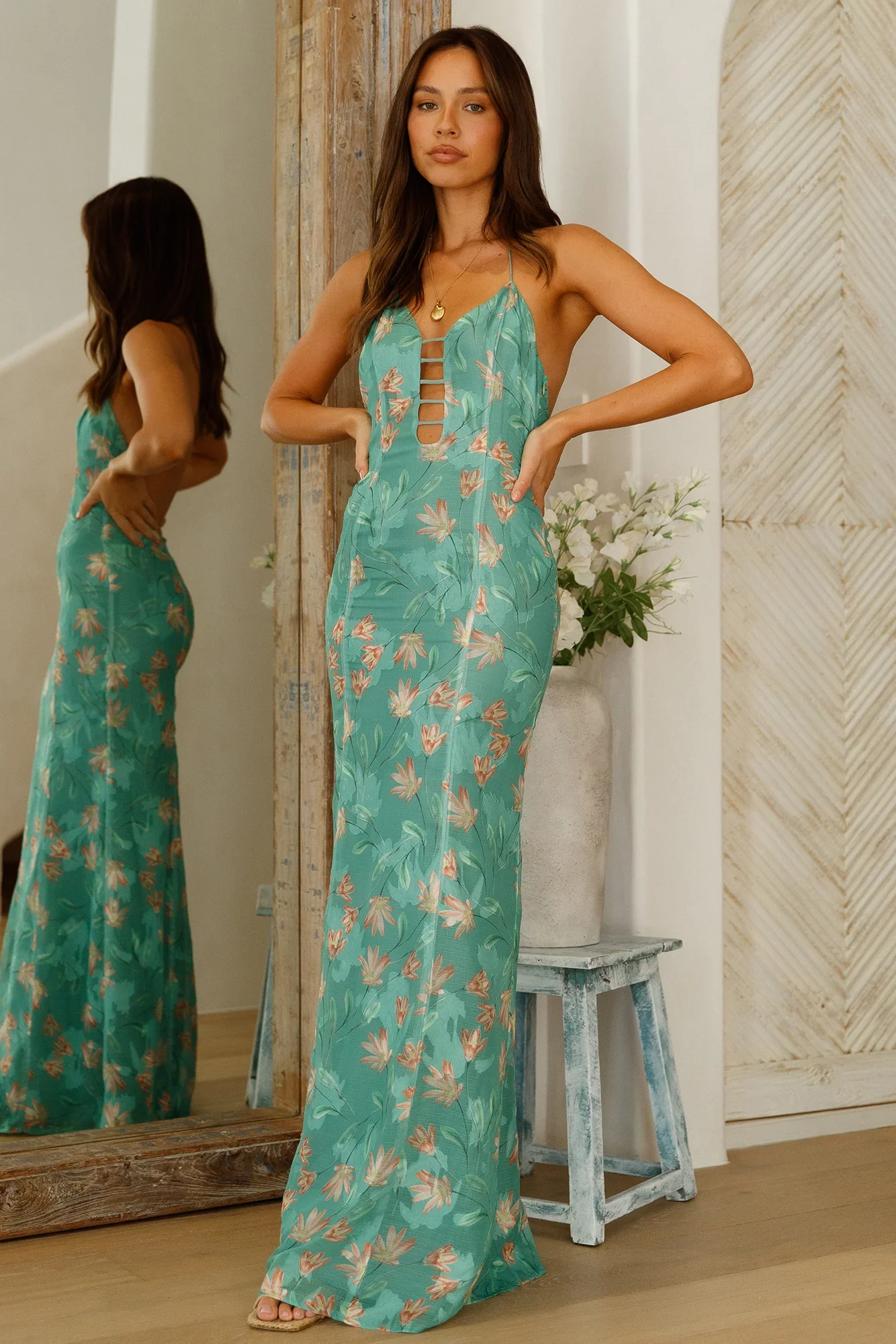 Green Oasis Halter Maxi Dress Green