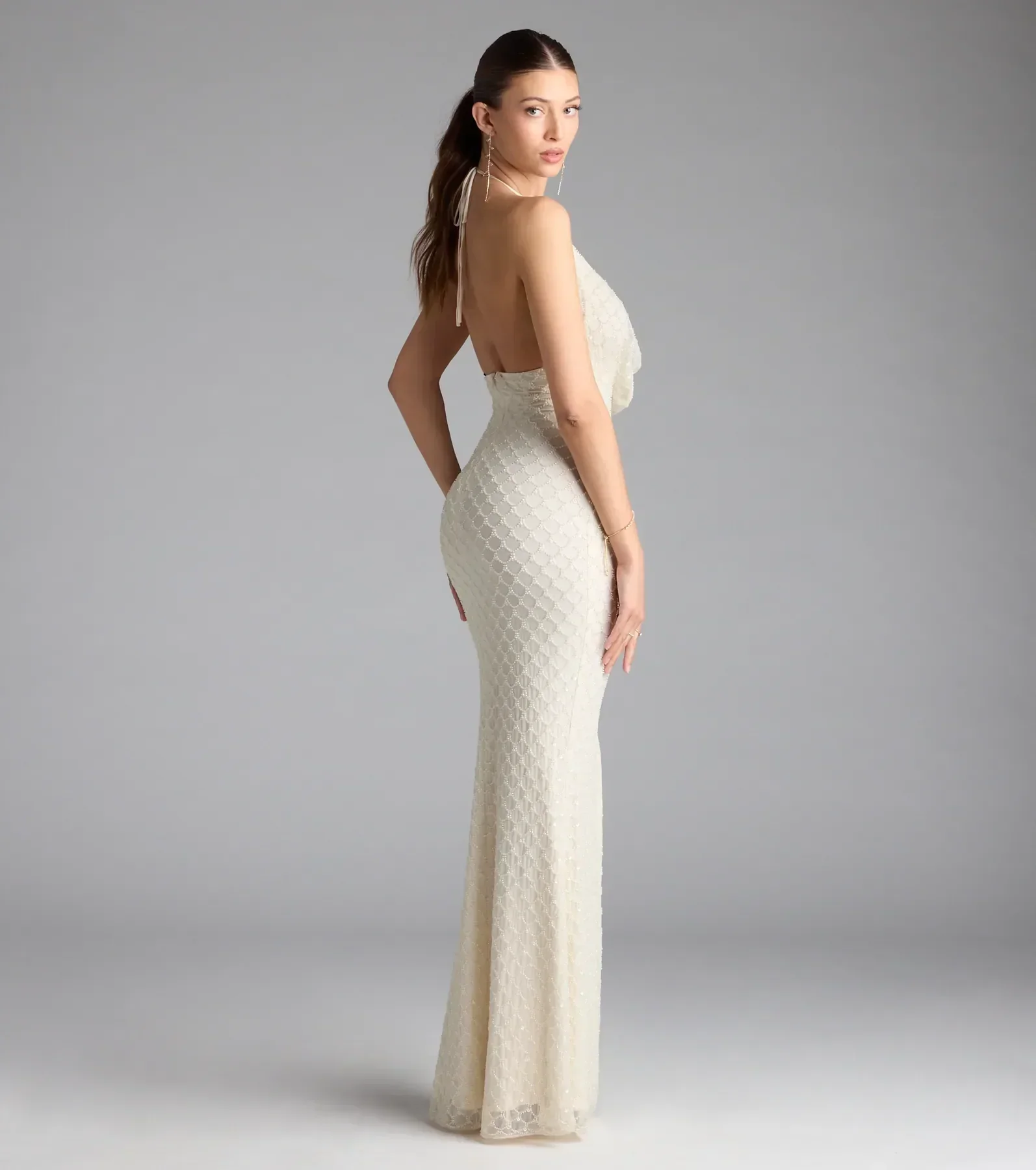 Alana Halter Beaded Sequin Formal Dress