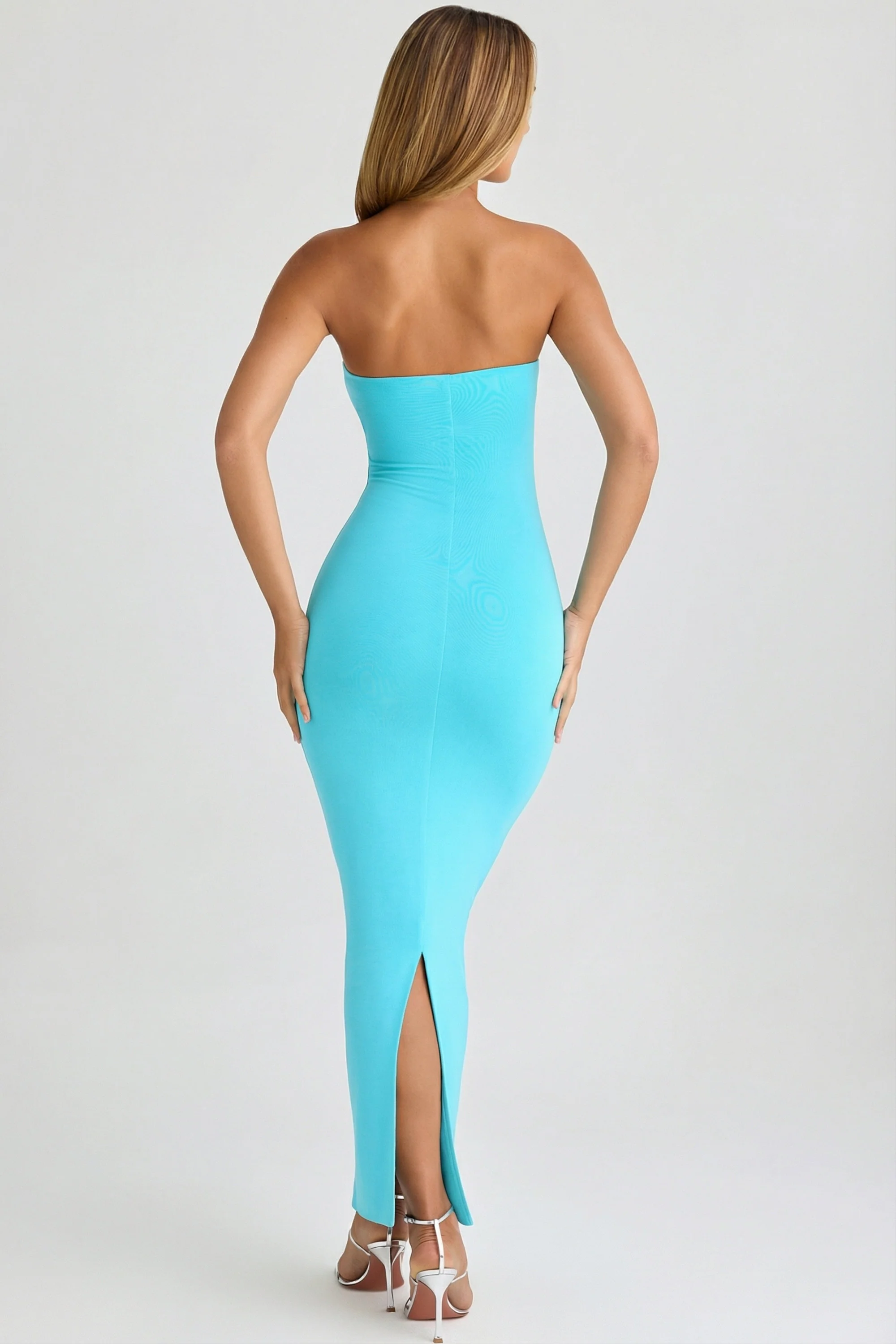 Modal Bandeau Bodycon Maxi Dress in Aqua Blue