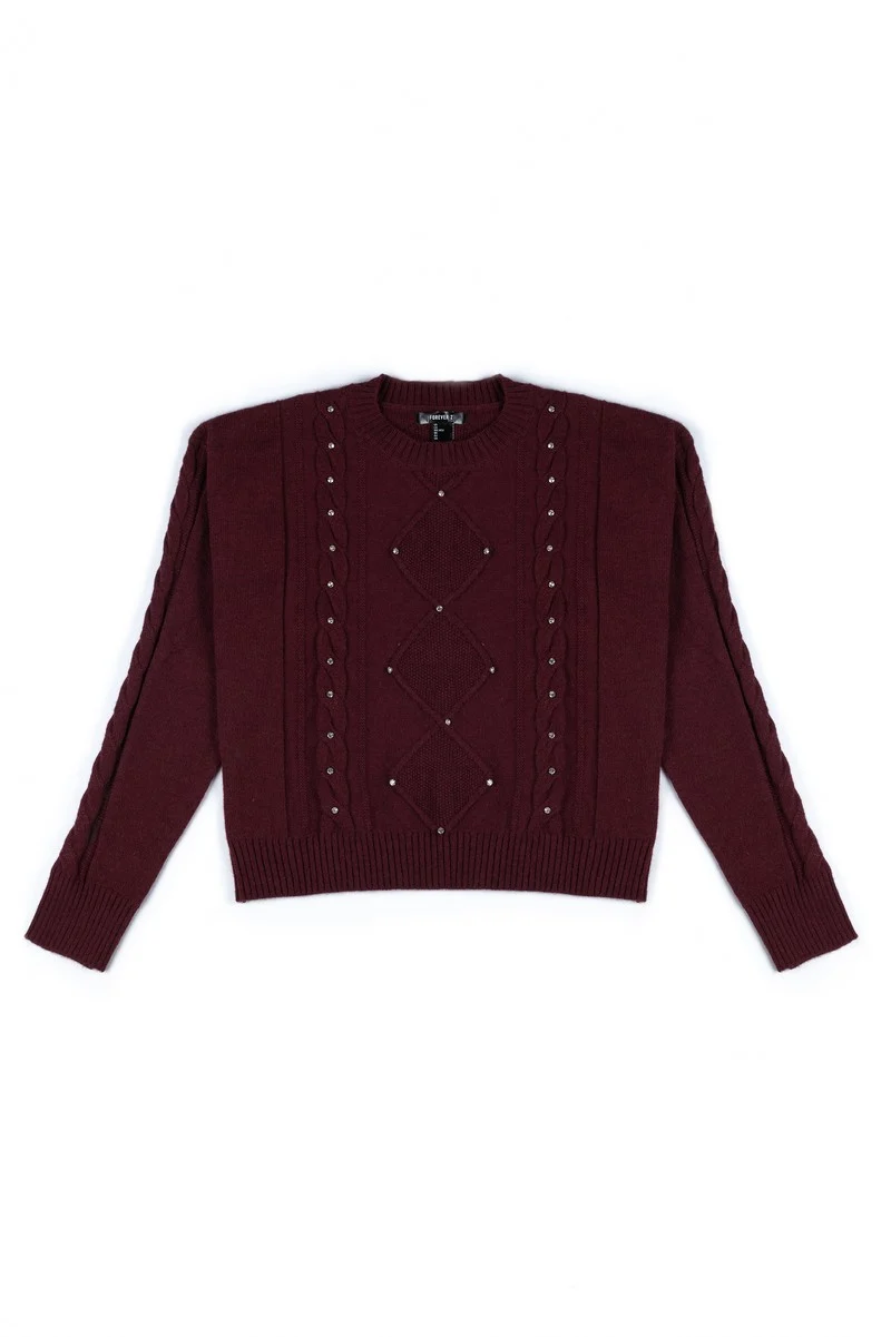 Embellished Cable-Knit Cropped Sweater