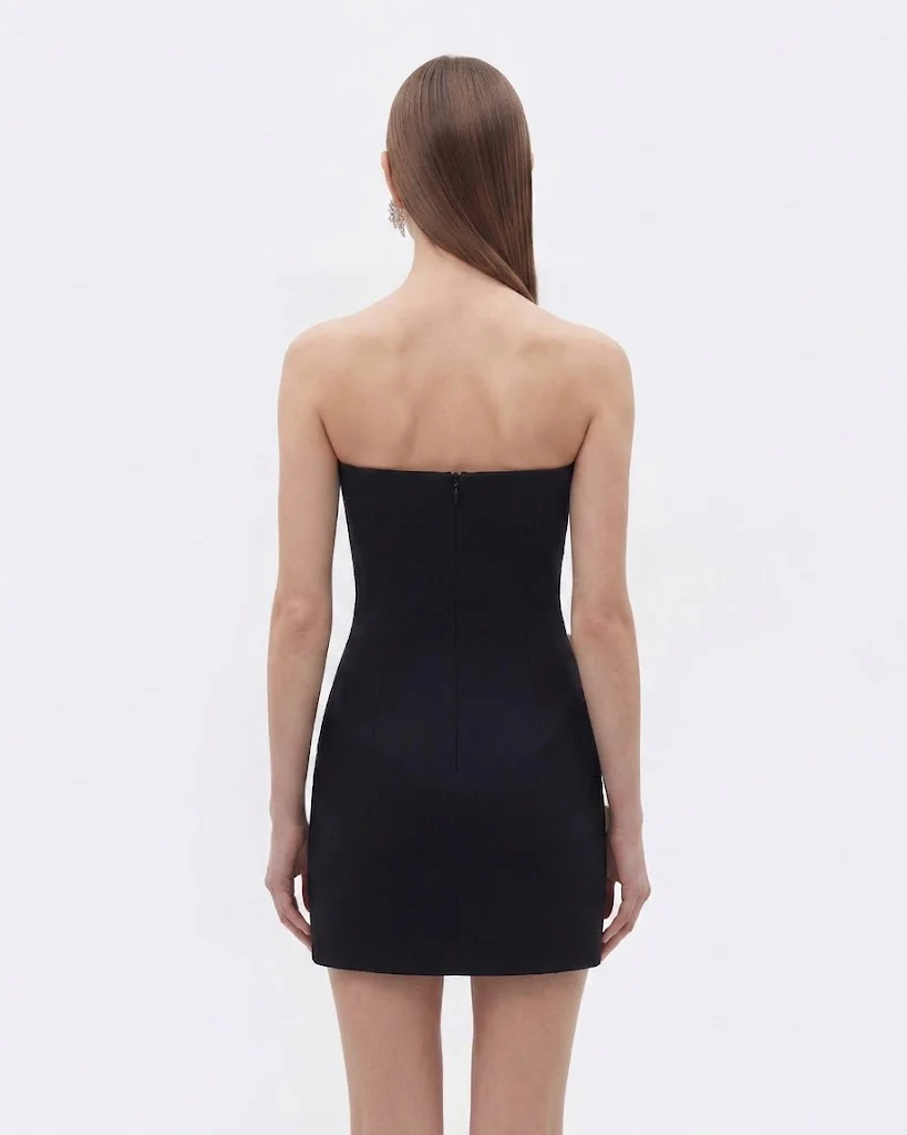Strapless Floral Appliqué Dress - Black - FASHION NOB