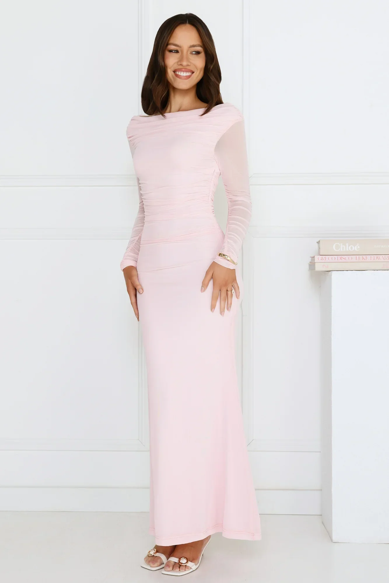 Love Chaser Mesh Long Sleeve Maxi Dress