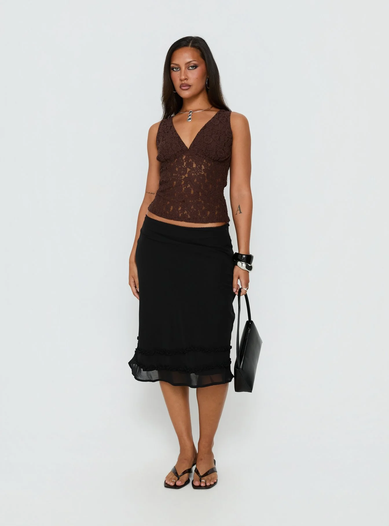 Clarabella Frill Midi Skirt Black