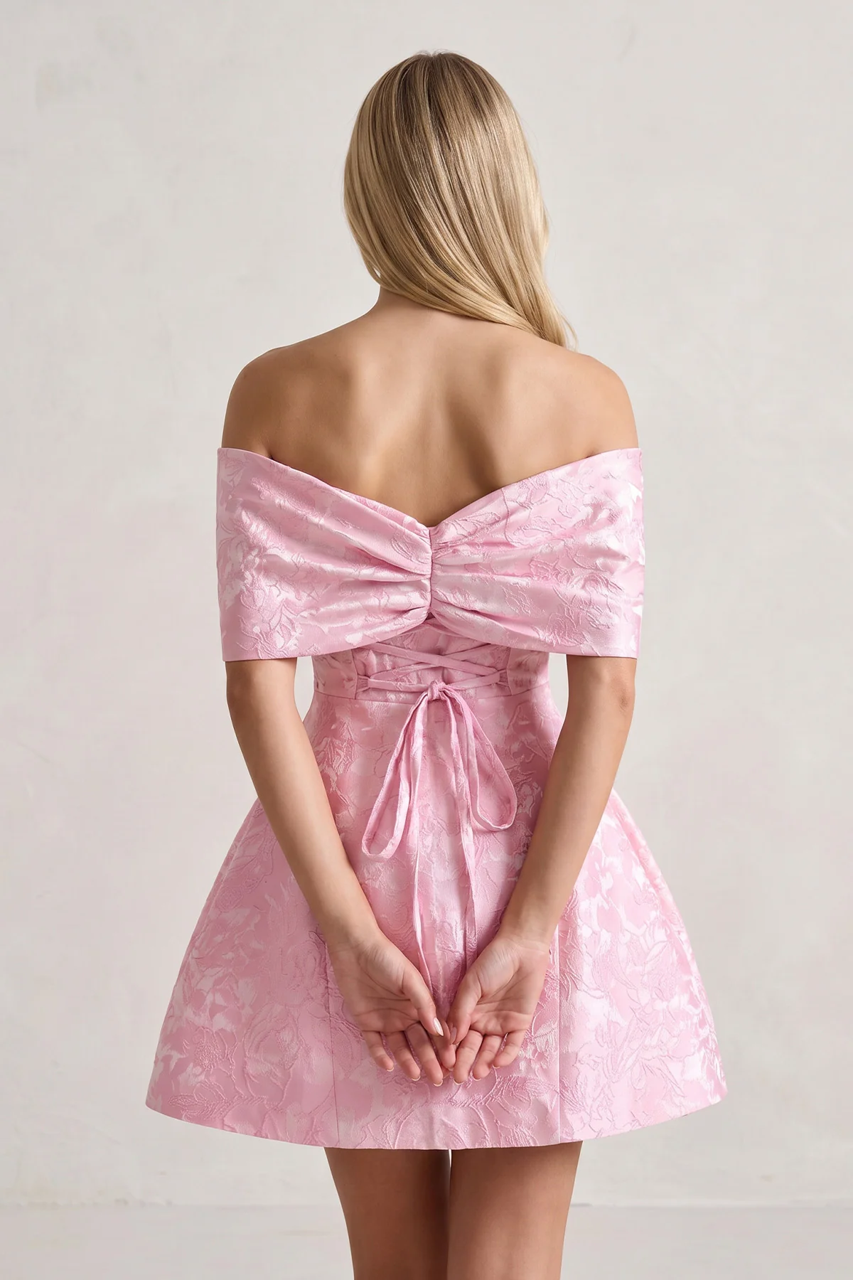 Pink Off The Shoulder Jacquard A Line Homecoming Dress With Appliques