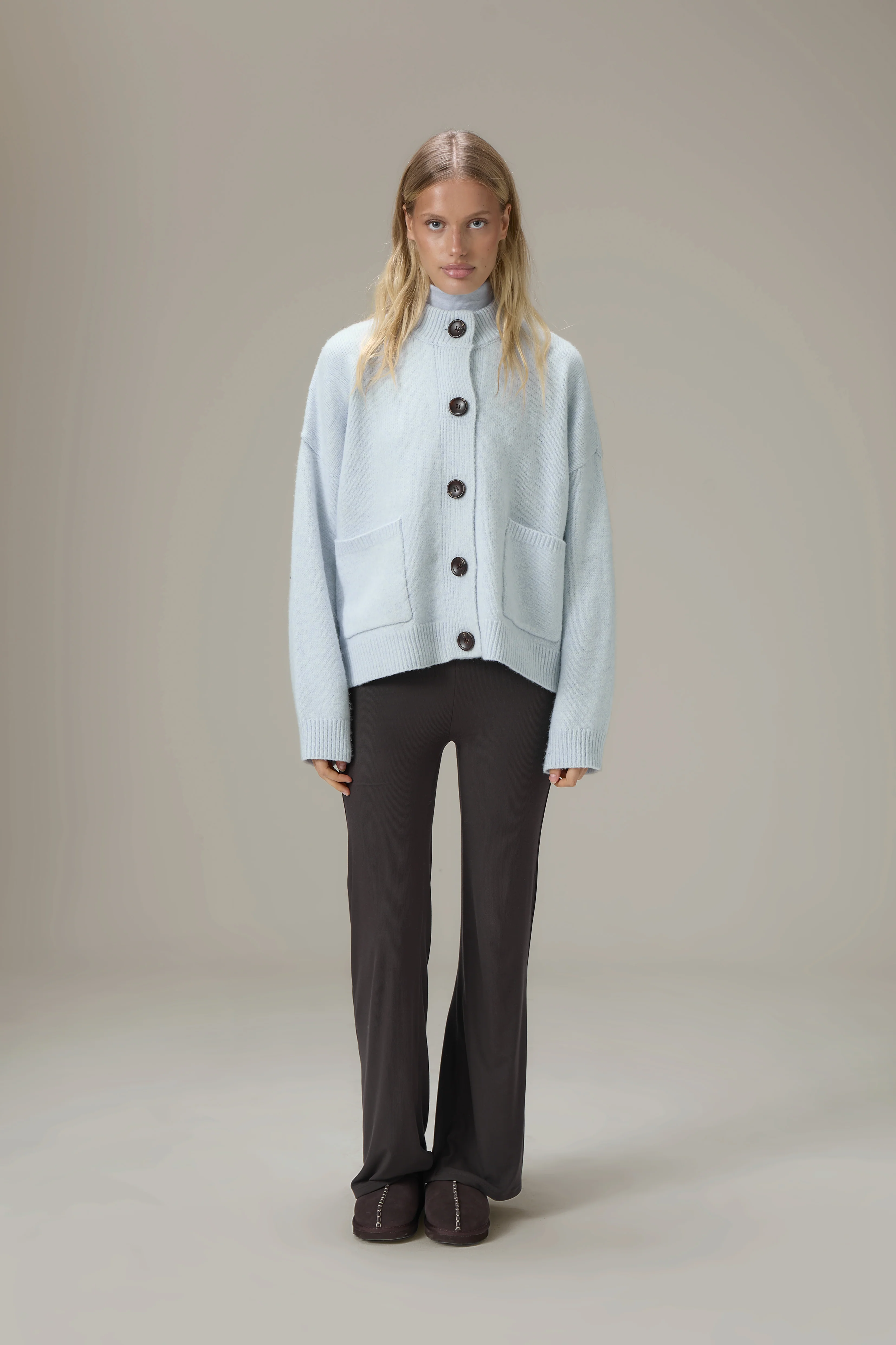 Eccles Button Cardigan in Powder Blue