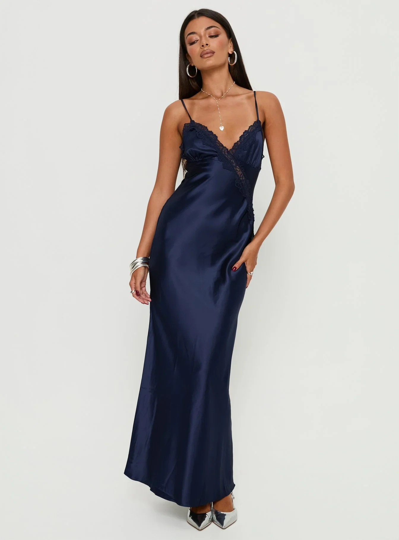 Madelene Lace V Neck Maxi Dress Navy