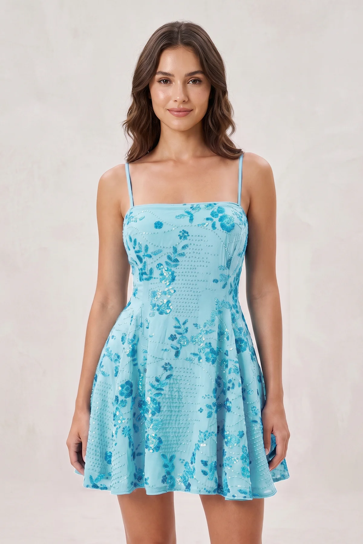 Pink Spaghetti Straps A-Line Sequined Chiffon Homecoming Dress