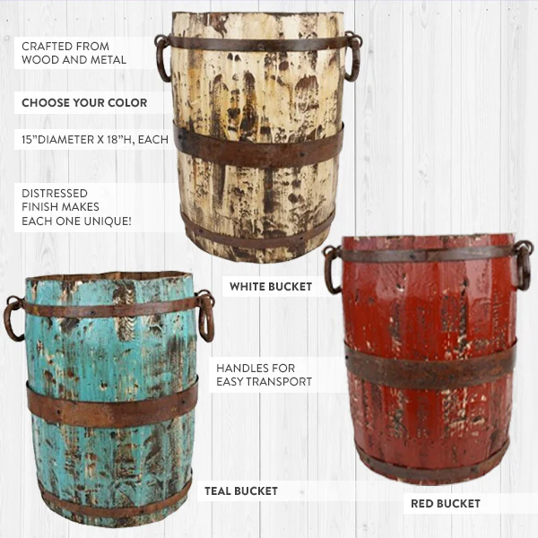 Huge Handmade Spanish Pine Wooden Bucket, Choose Your Color