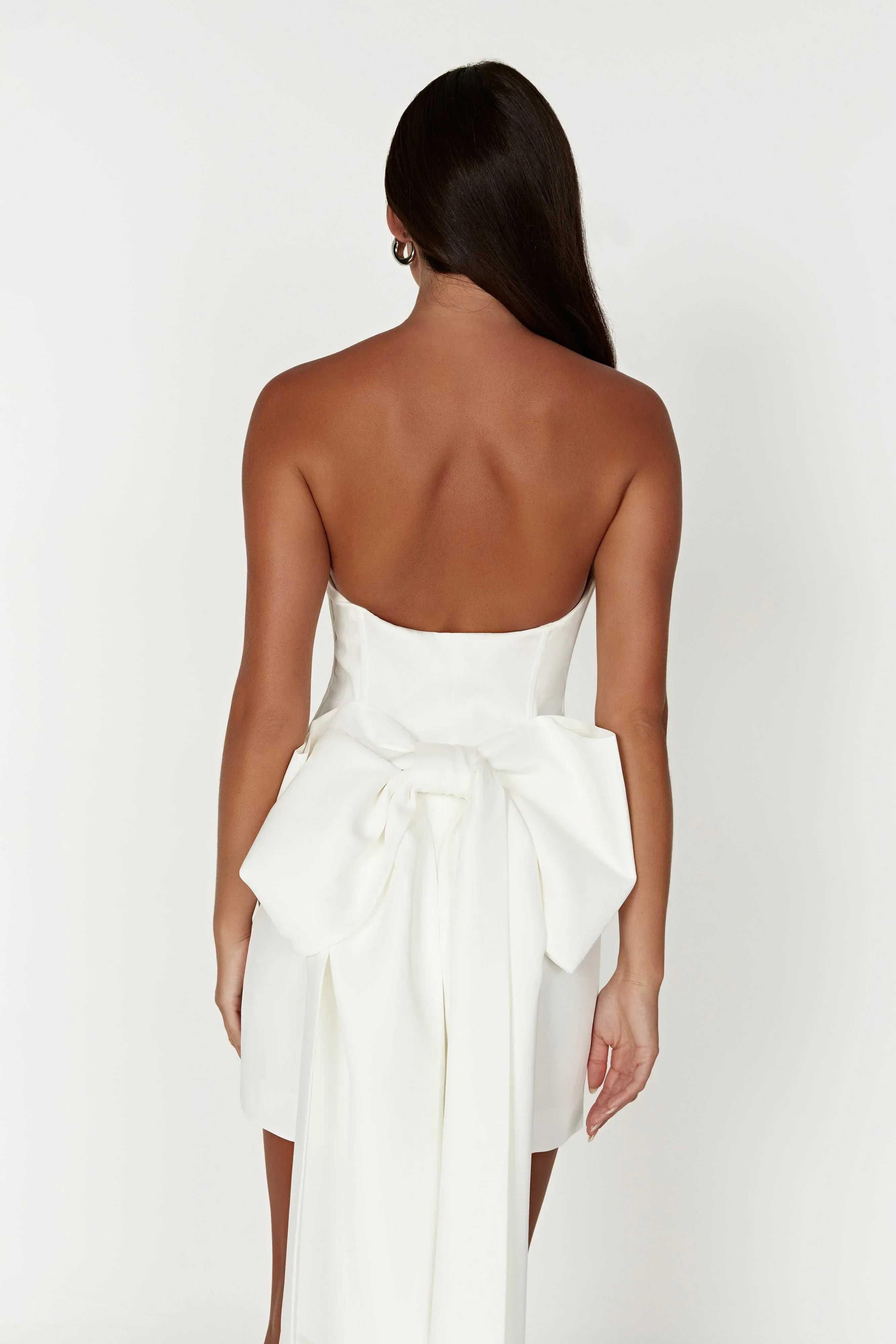 Meredith Strapless Bow Mini Dress - White - luluinthesky