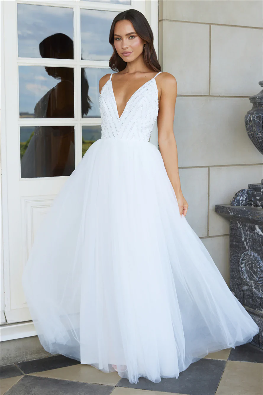 Glistening Moments Tulle Maxi Dress White