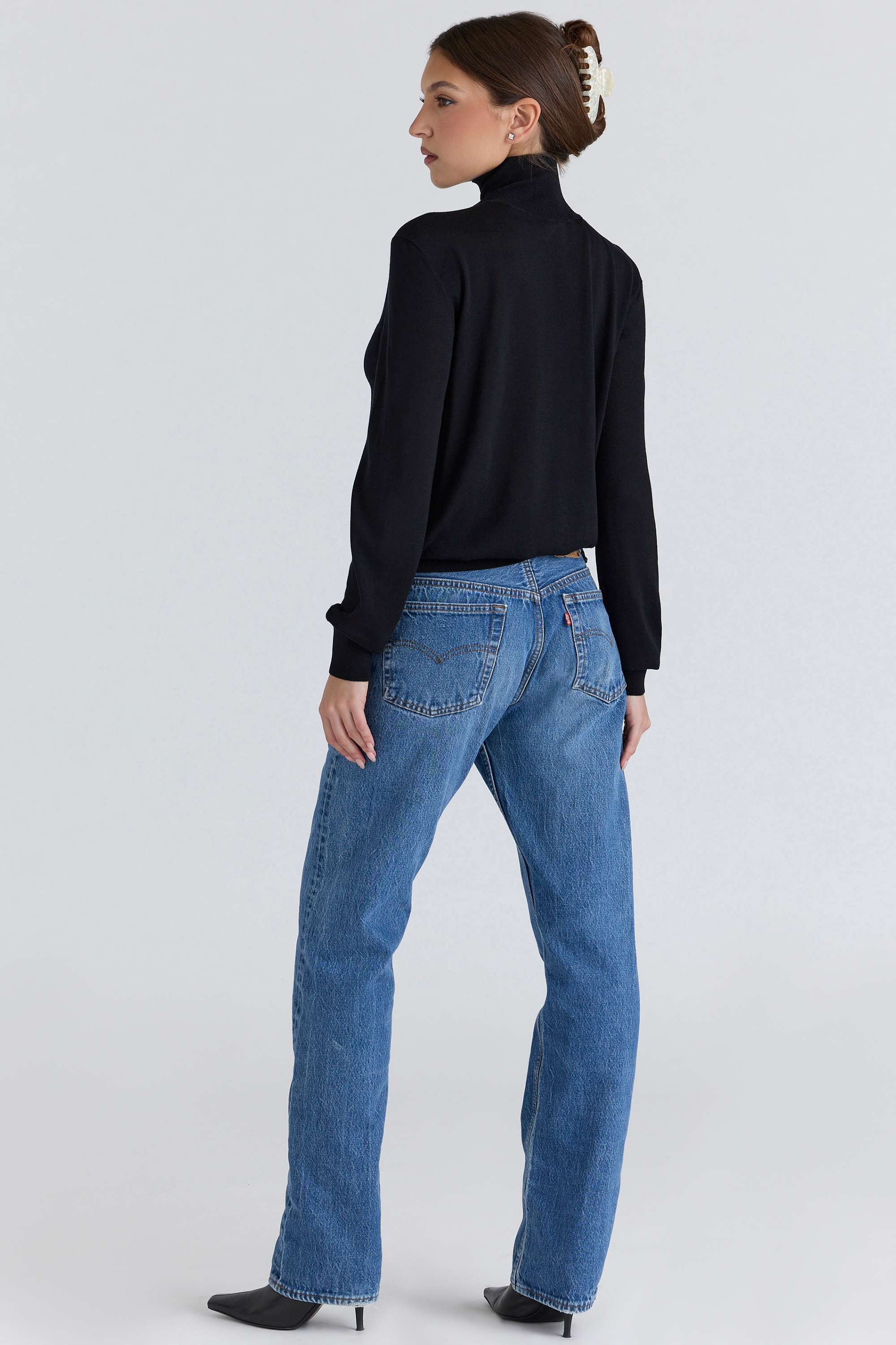 Black Silk + Wool Roll Neck Sweater