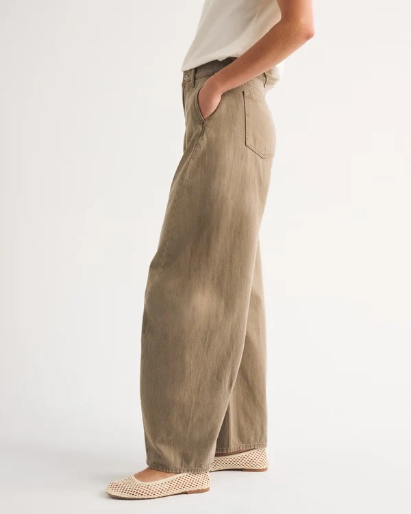 Drapey Rigid  High Rise Ultra Barrel Jean - Light Brown