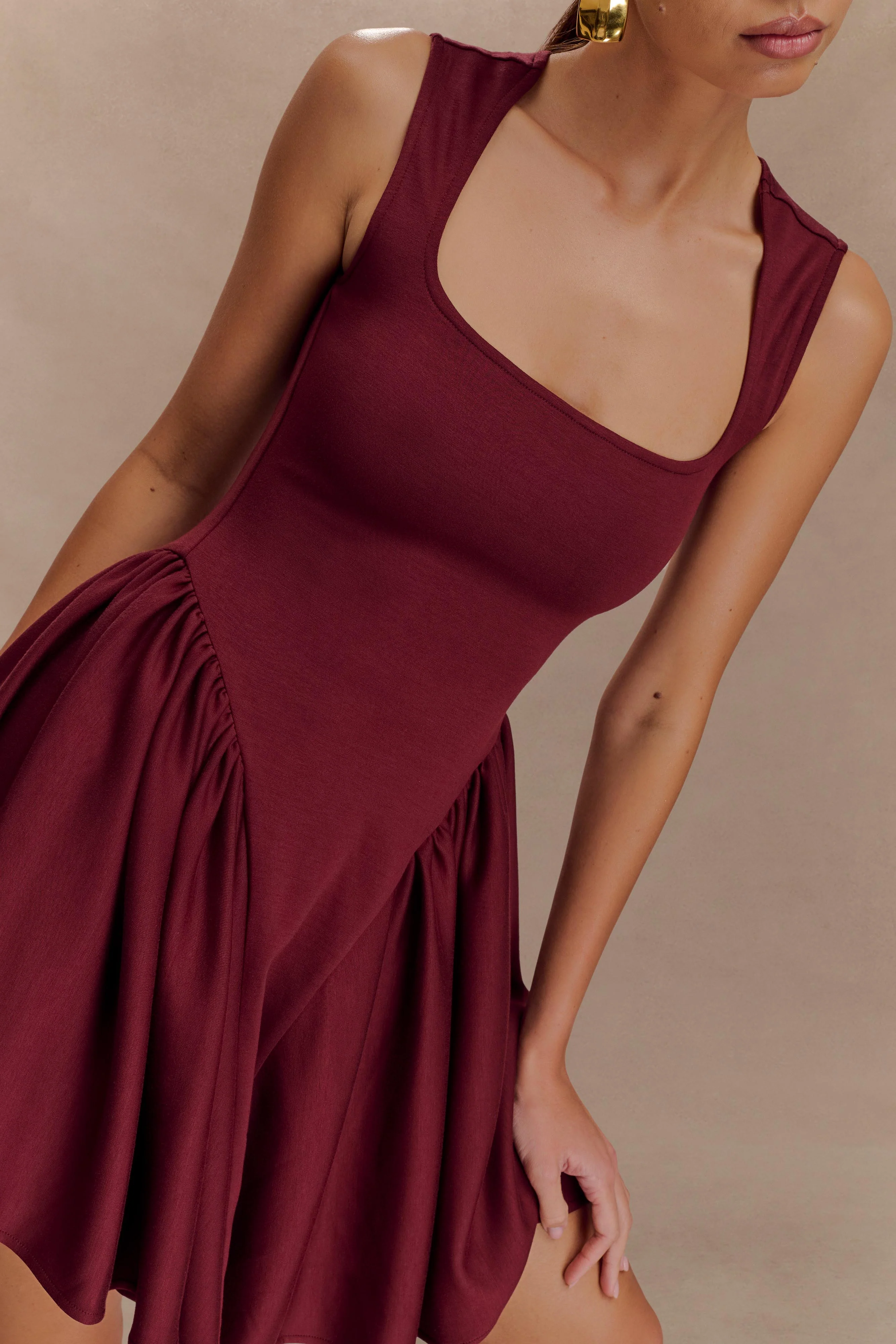 Sharon Scuba Jersey Mini Dress - Wine