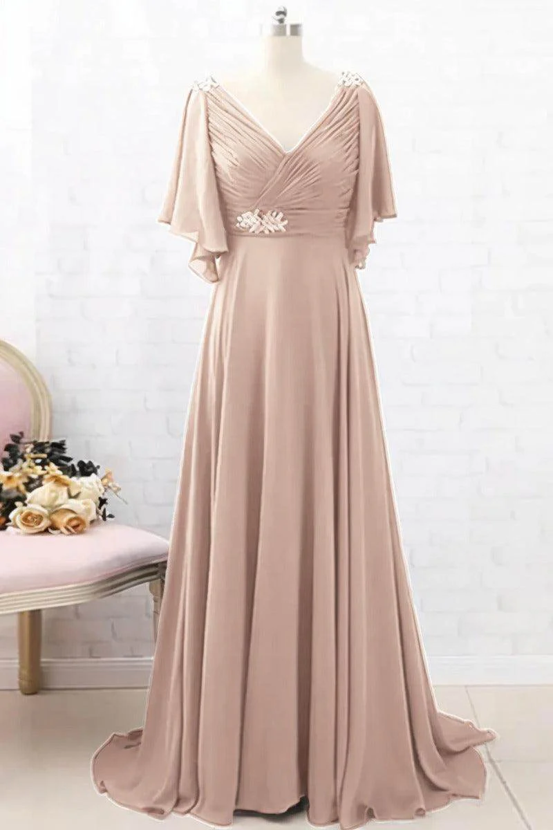 A-Line Sweep-Brush Train Chiffon Mother Dress CM0082